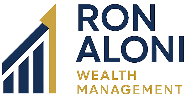 Logo for Ron Aloni Wealth Management featuring stylized upward graph bar and the company name in bold letters.