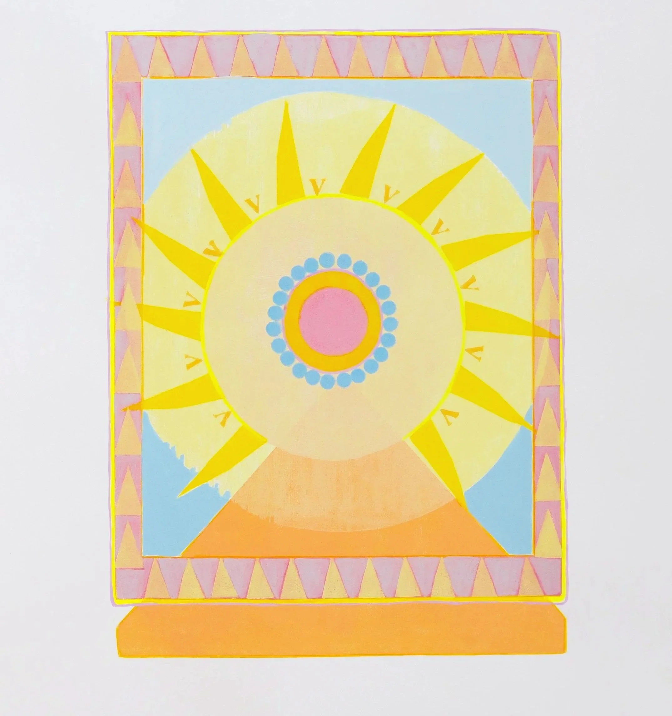 Sunrise through the Window, 2023, multiple relief block print, unique, 30 x 28 in. page