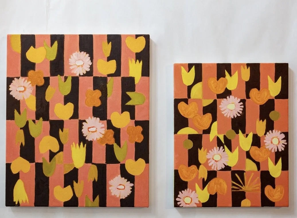 Mother and Child (Pink), 2022, oil on canvases, 32 x 24 in. (Mother), 24 x 18 in (Child)