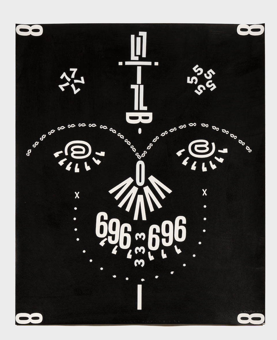9, 2025,  Letraset, stamping, gouache on Stonehenge colored paper, 30 x 22 in.