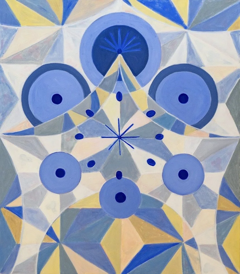 Glancing, Lapis, Sky, 2023, oil on canvas, 40 x 35 in.
