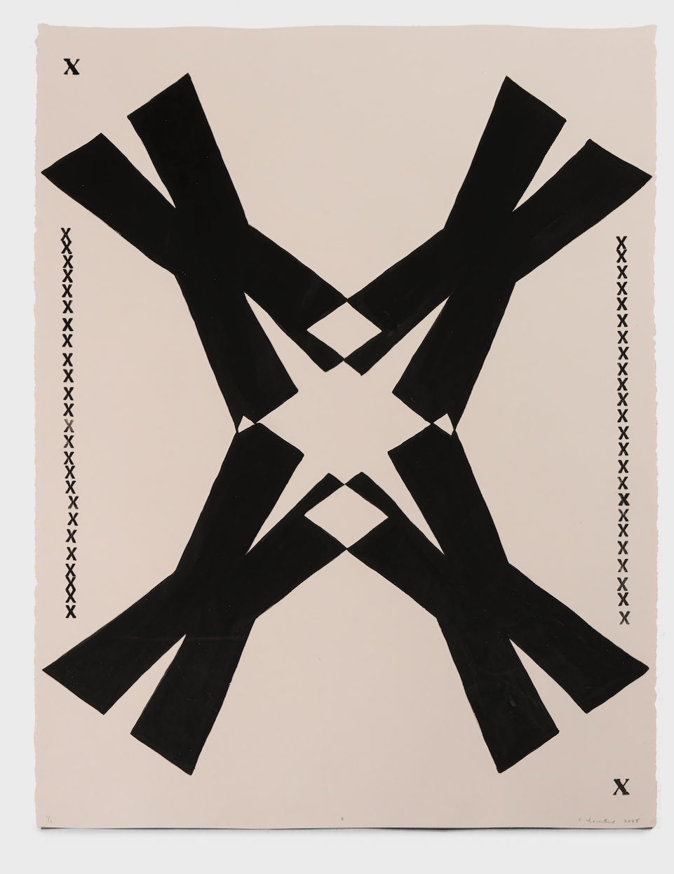 XX, 2025,  Letraset, stamping, gouache on Stonehenge colored paper, 30 x 22 in.