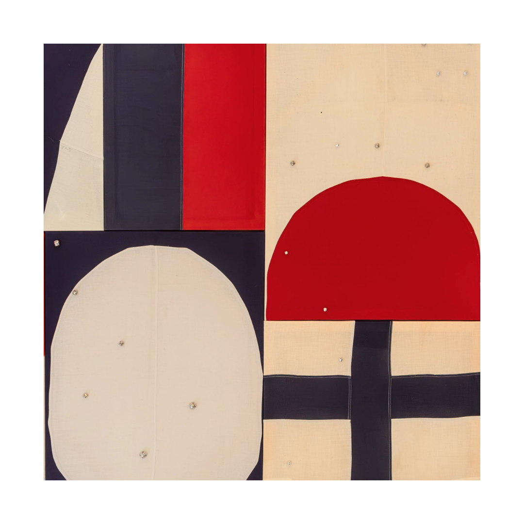 Signal to Signal, 2024-Present, (16) stretched reclaimed maritime signal flags, constellation drawing using sewn bells, hand printing. Dimensions variable