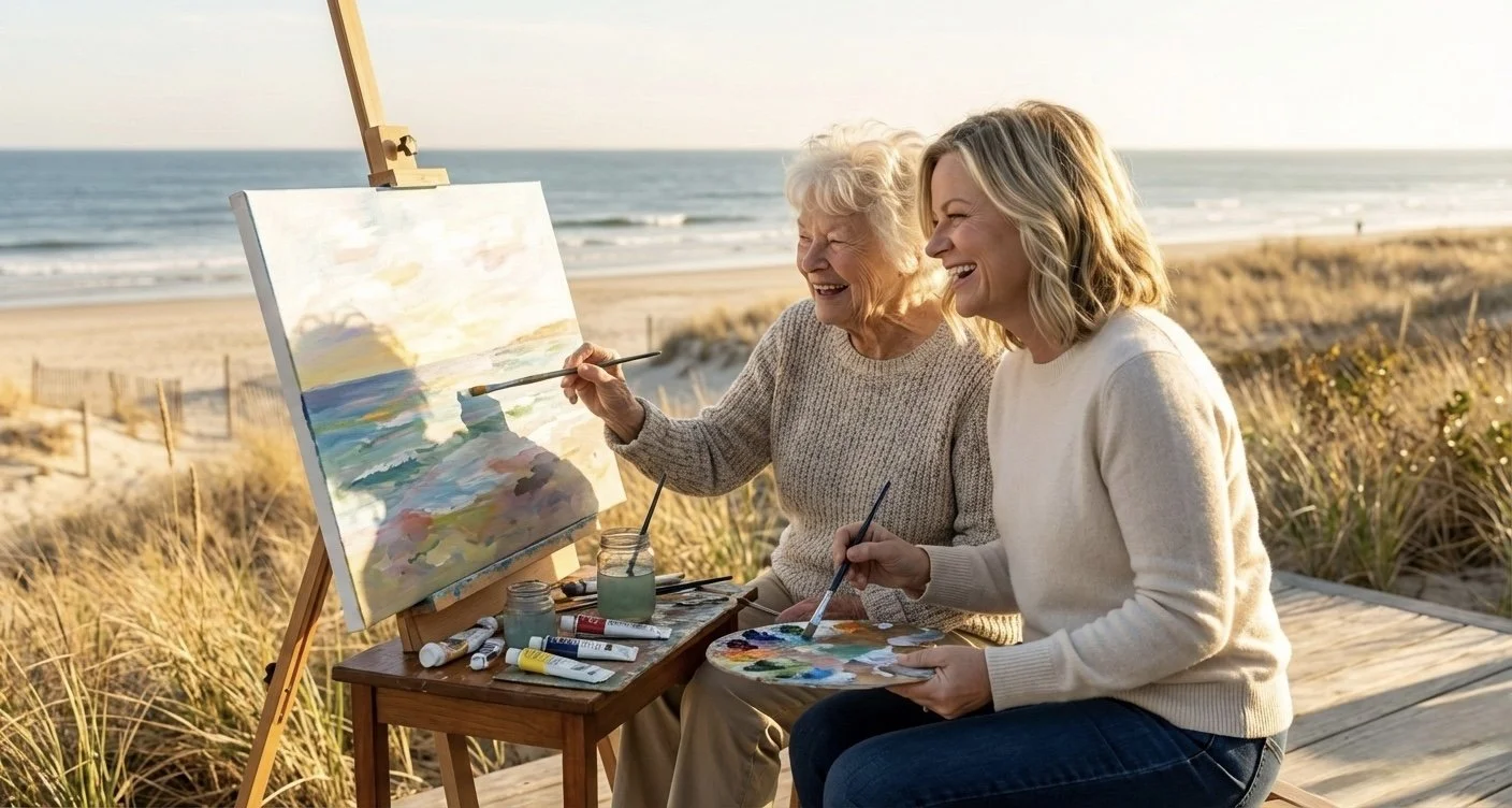 Older adult painting on beach Sunshine Coast community engagement