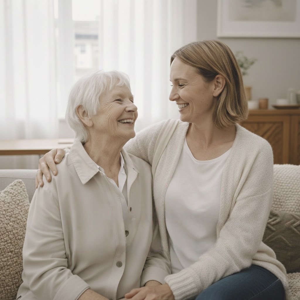 Older adult enjoying meaningful connection with companion Sunshine Coast