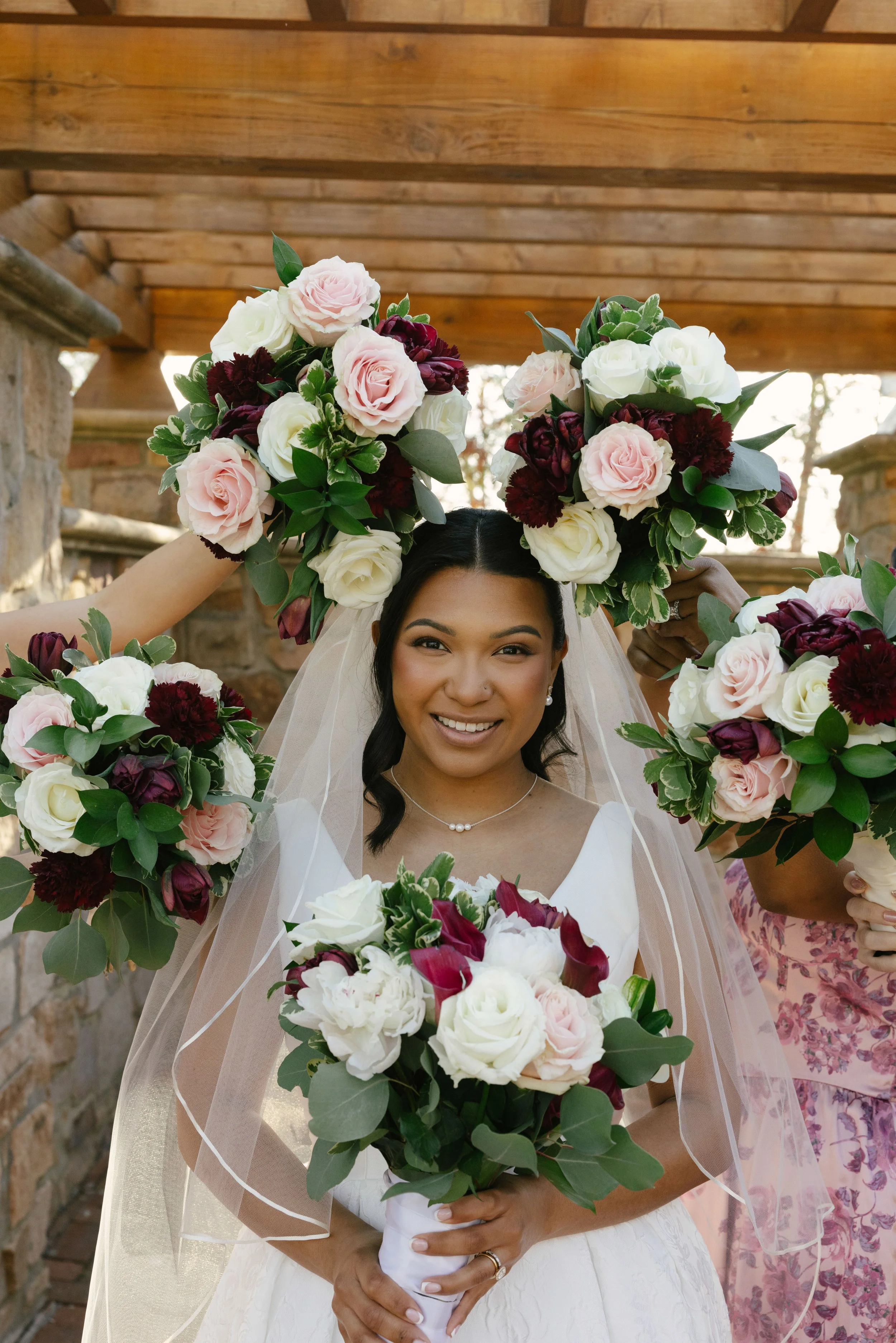 Bridal party portraits at Hotel DuVillage celebrate the bride and groom alongside their closest friends and family. Captured on digital and 35mm film, these images highlight genuine laughter, timeless portraits, and unforgettable moments.