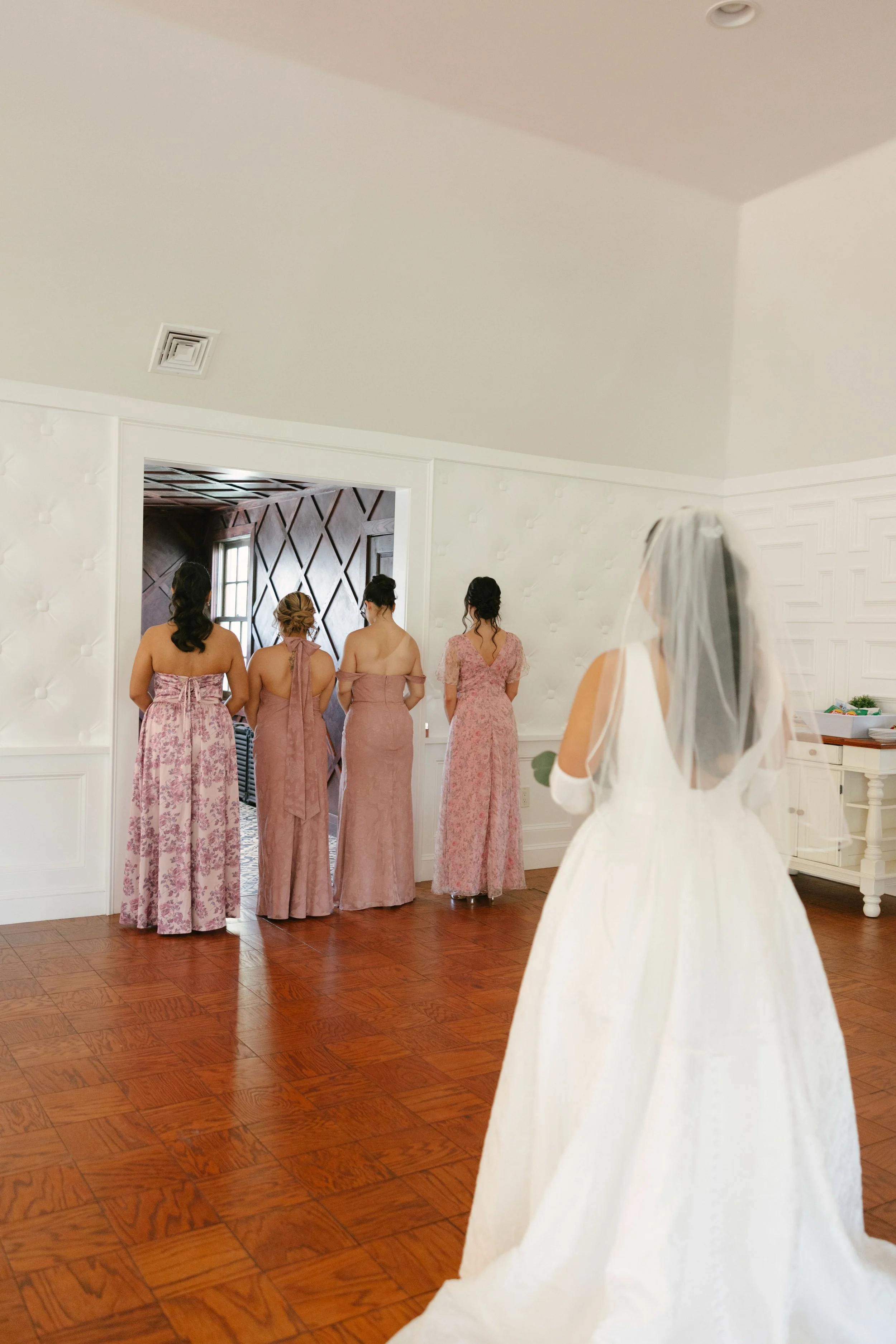 Hotel DuVillage wedding in Pennsylvania featuring bridal details, getting ready moments, candid portraits, first look with bridesmaids and 35mm film photography by Raw By Laura.