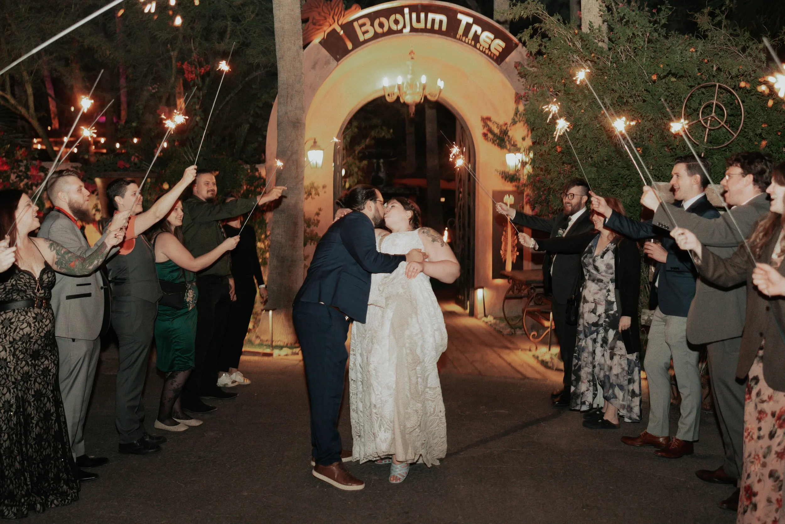 The evening ended with a romantic first dance beneath the lights of the Boojum Tree followed by a joyful sparkler exit surrounded by family and friends. It was the perfect way for Lauren and Joel to close out their beautiful Phoenix garden wedding ce