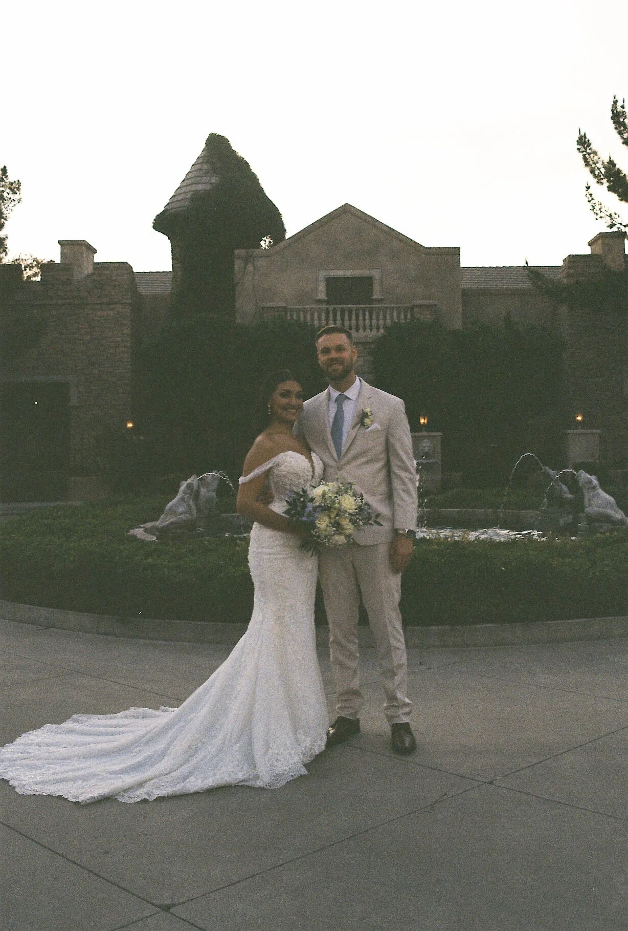 Intimate bride and groom portraits at Ashley Castle in Chandler, Arizona, were captured through hybrid film and digital photography, preserving romantic close-up moments filled with emotion, tenderness, and timeless newlywed connection.
