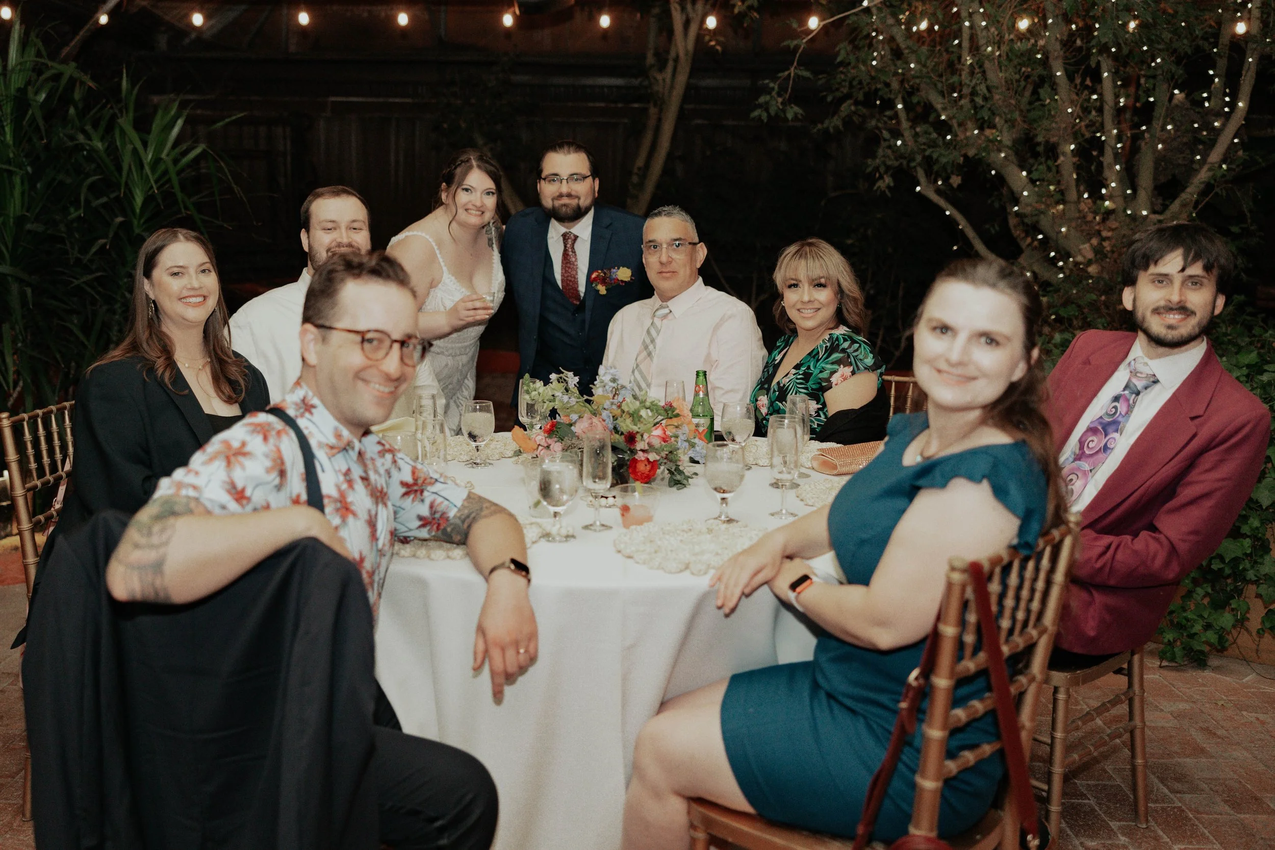 The celebration continued with an intimate garden reception at the Boojum Tree in Phoenix. Surrounded by glowing string lights, lush greenery, and their closest family and friends, Lauren and Joel spent the evening celebrating their marriage with lau