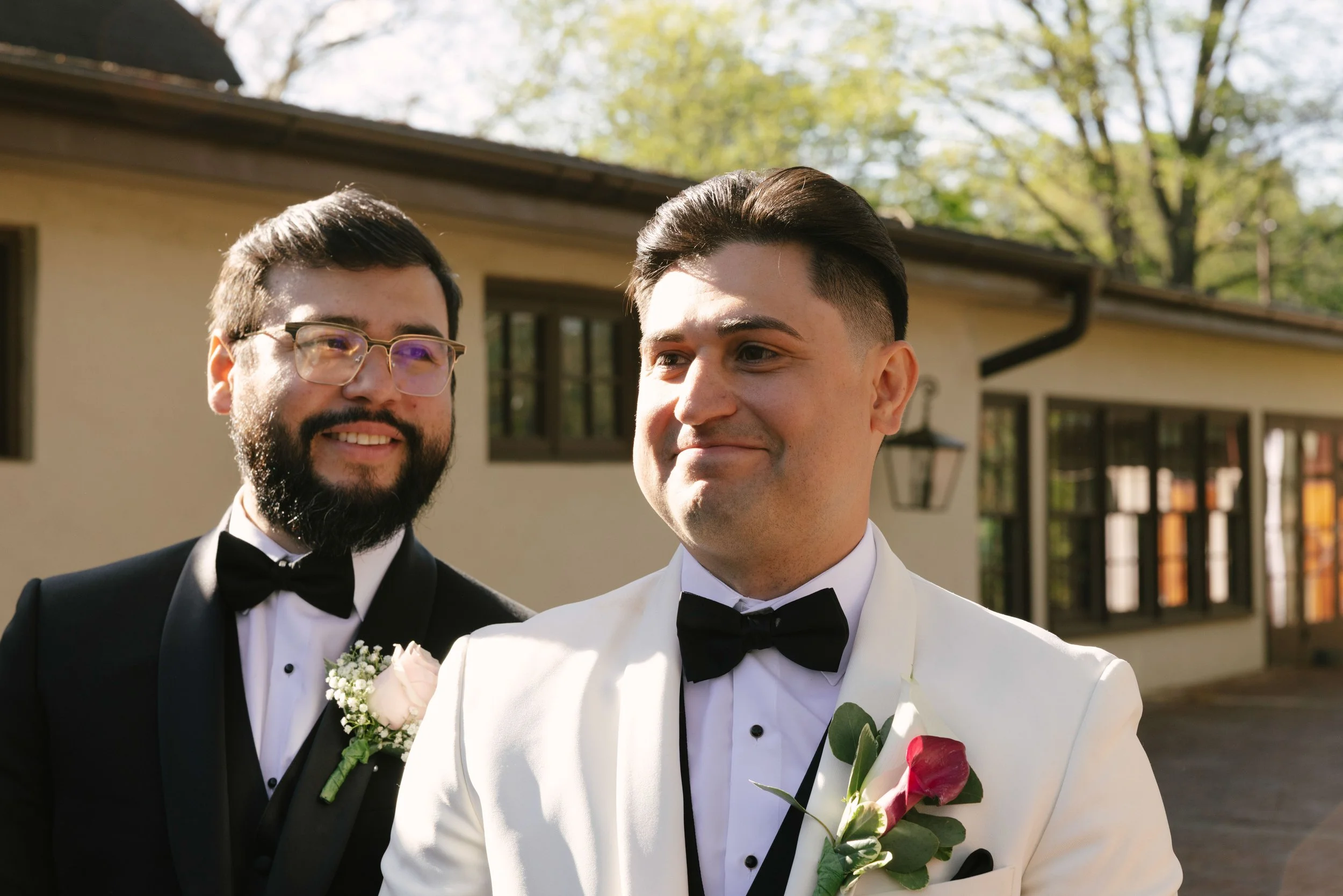 Outdoor wedding ceremony at Hotel DuVillage featuring the bride and groom, wedding party, and meaningful moments captured on both digital and 35mm film. A timeless celebration documented with a candid, documentary approach
