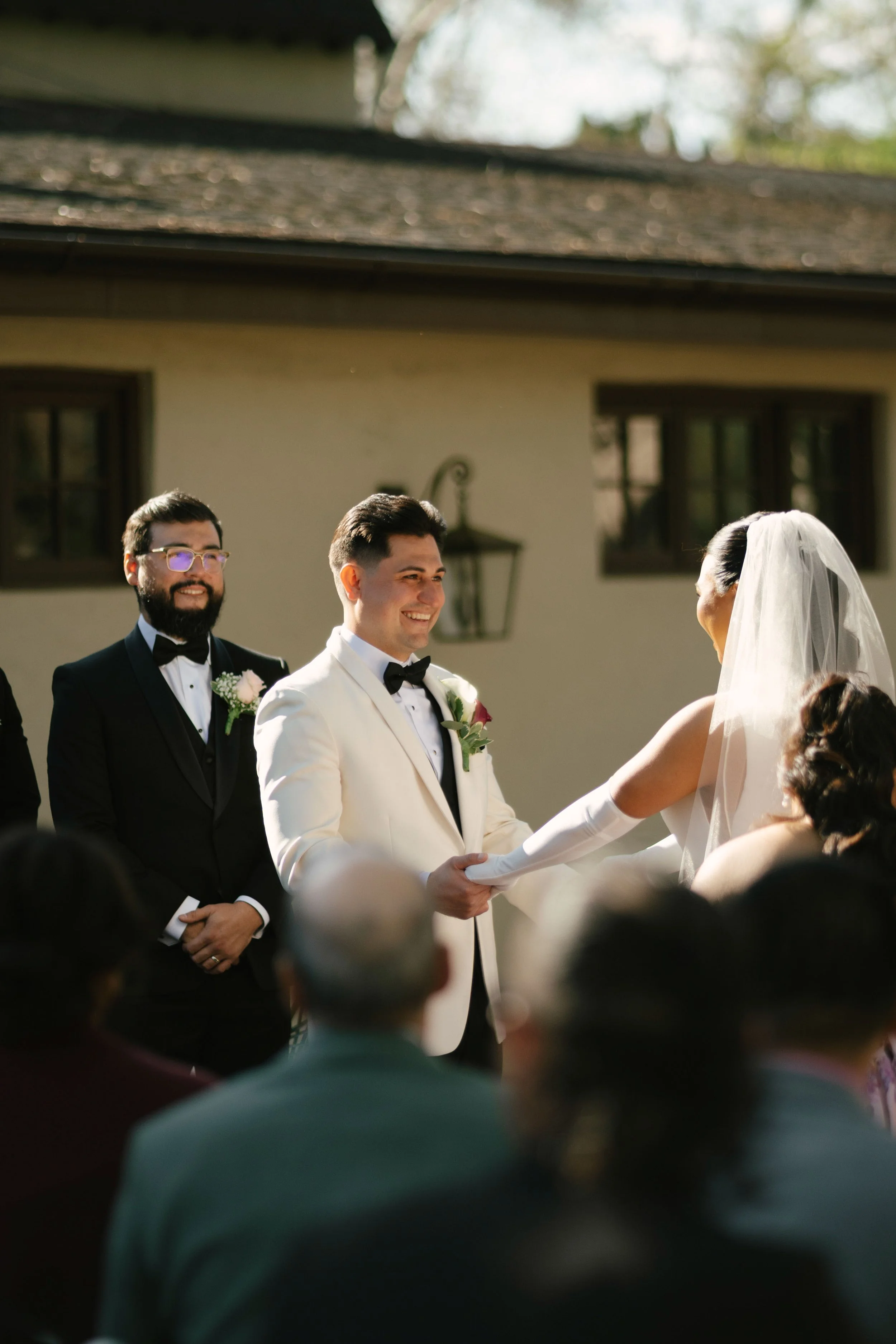 Outdoor wedding ceremony at Hotel DuVillage featuring the bride and groom, wedding party, and meaningful moments captured on both digital and 35mm film. A timeless celebration documented with a candid, documentary approach