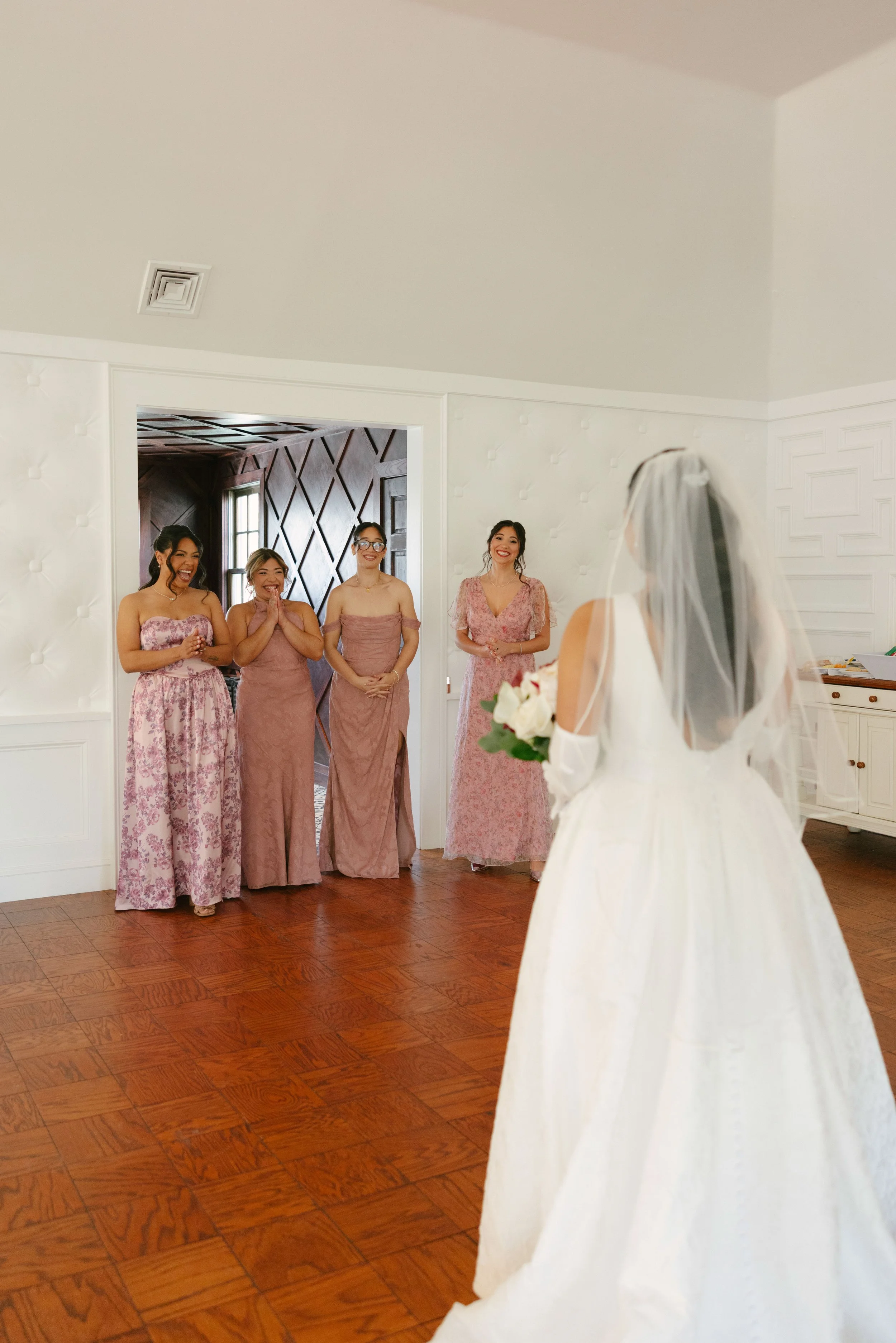 Hotel DuVillage wedding in Pennsylvania featuring bridal details, getting ready moments, candid portraits, first look with bridesmaids and 35mm film photography by Raw By Laura.