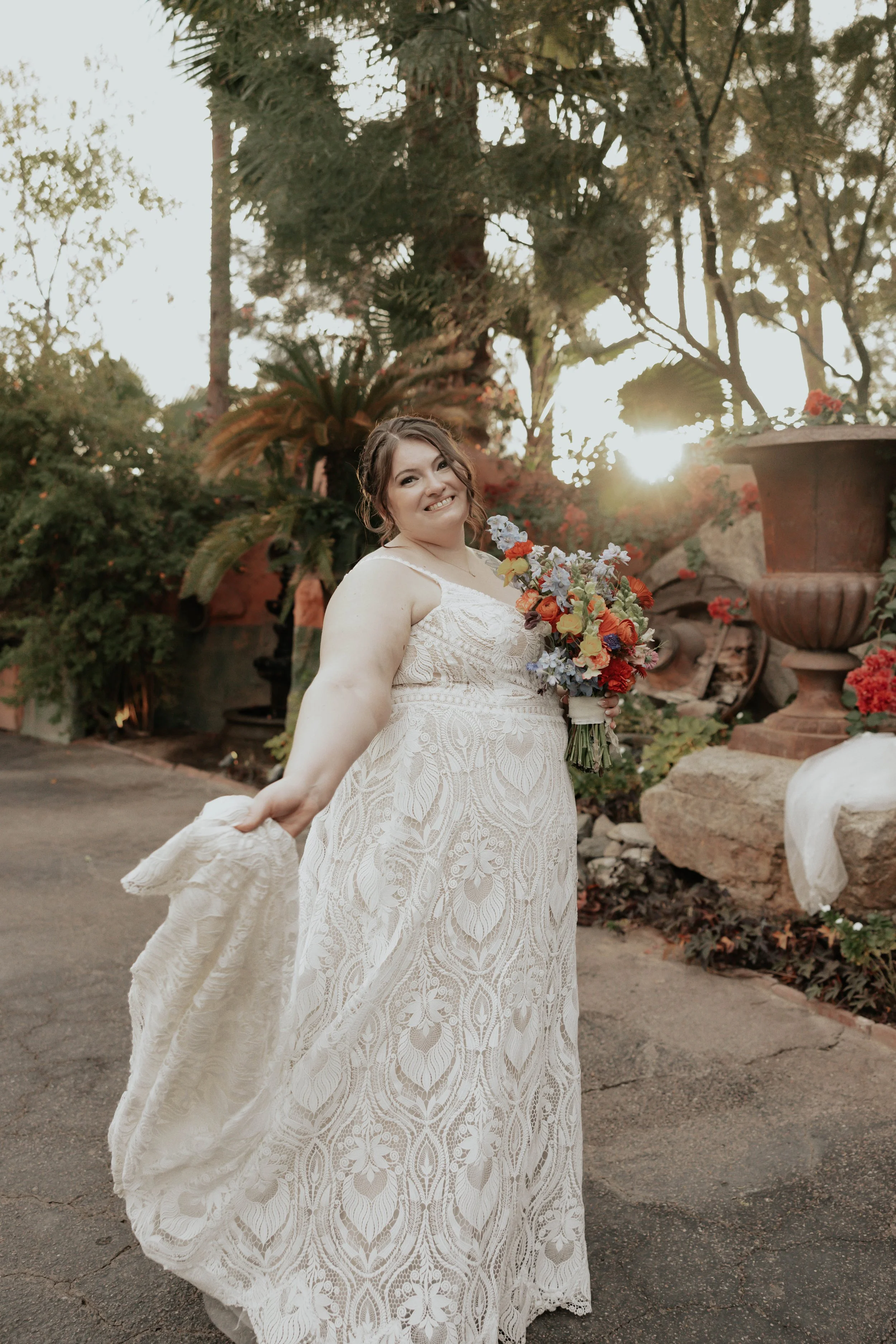 After the ceremony, Lauren and Joel explored the beautiful garden paths and adobe architecture of the Boojum Tree for their wedding portraits. Surrounded by desert greenery and warm Phoenix light, these moments captured the joy and excitement of thei
