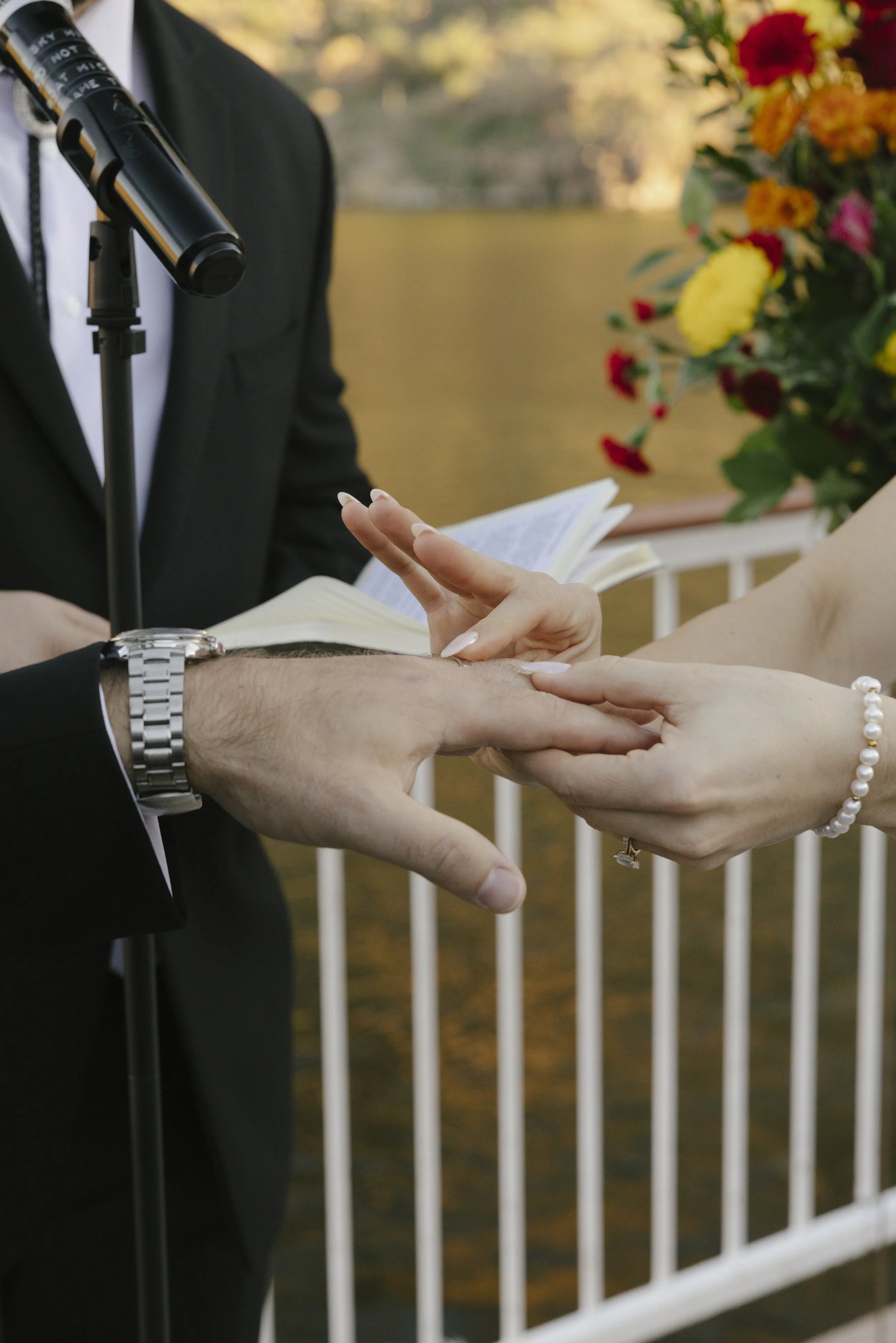 With Canyon Lake’s towering desert cliffs surrounding them, the couple exchanged rings and said “I do” aboard the Dolly Steamboat. Surrounded by about 60 of their closest friends and family, the ceremony took place on the deck with breathtaking Arizo