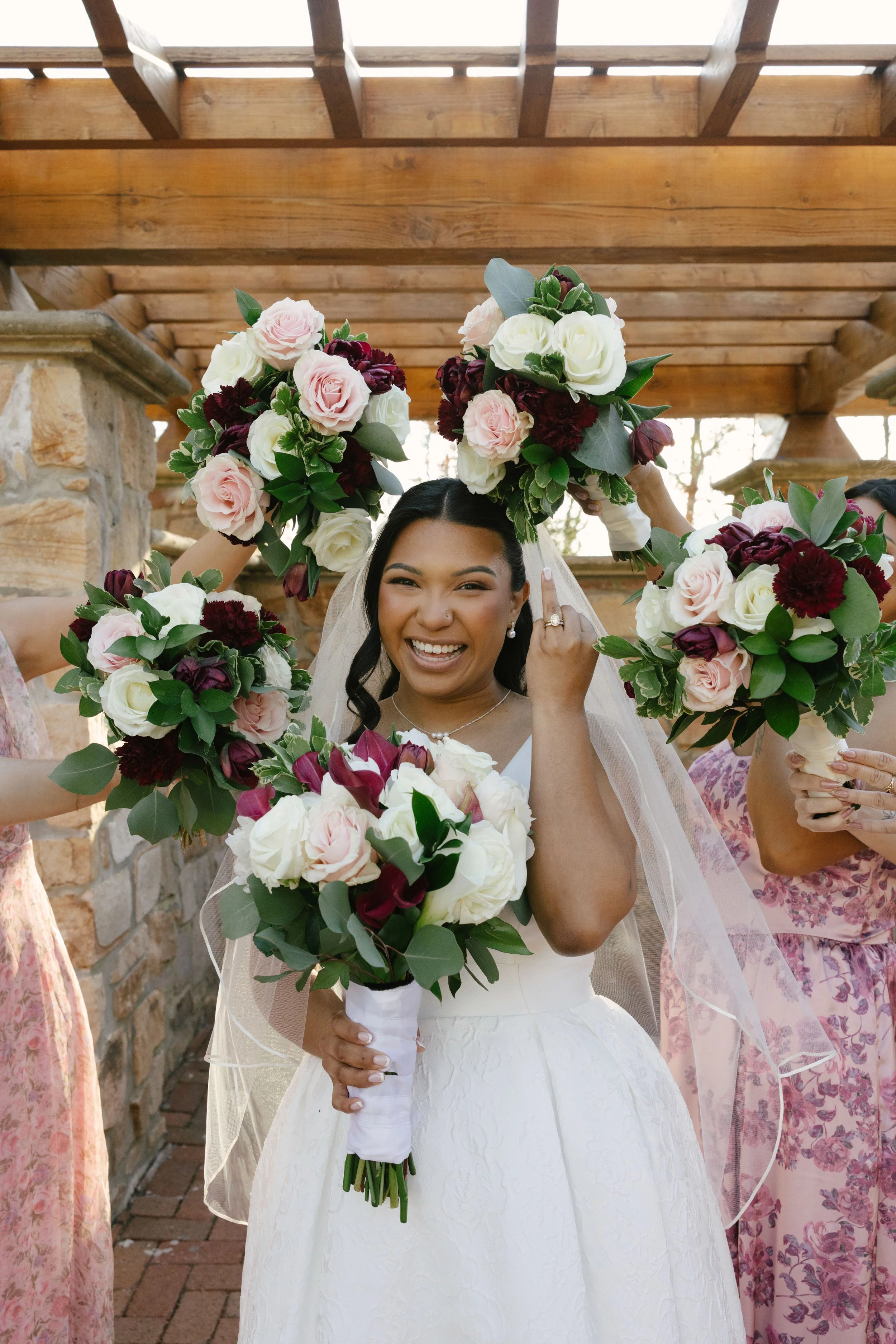 Bridal party portraits at Hotel DuVillage celebrate the bride and groom alongside their closest friends and family. Captured on digital and 35mm film, these images highlight genuine laughter, timeless portraits, and unforgettable moments.
