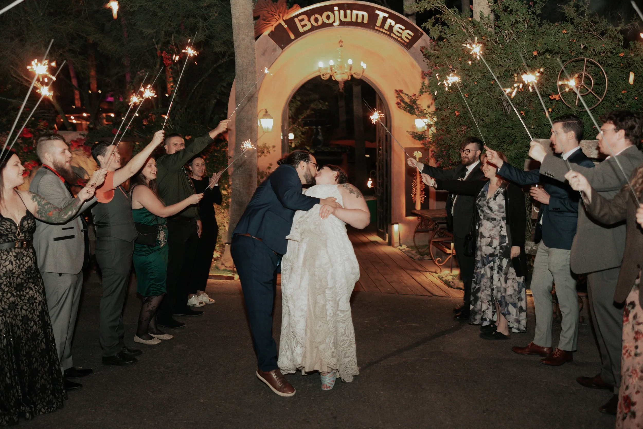 The evening ended with a romantic first dance beneath the lights of the Boojum Tree followed by a joyful sparkler exit surrounded by family and friends. It was the perfect way for Lauren and Joel to close out their beautiful Phoenix garden wedding ce