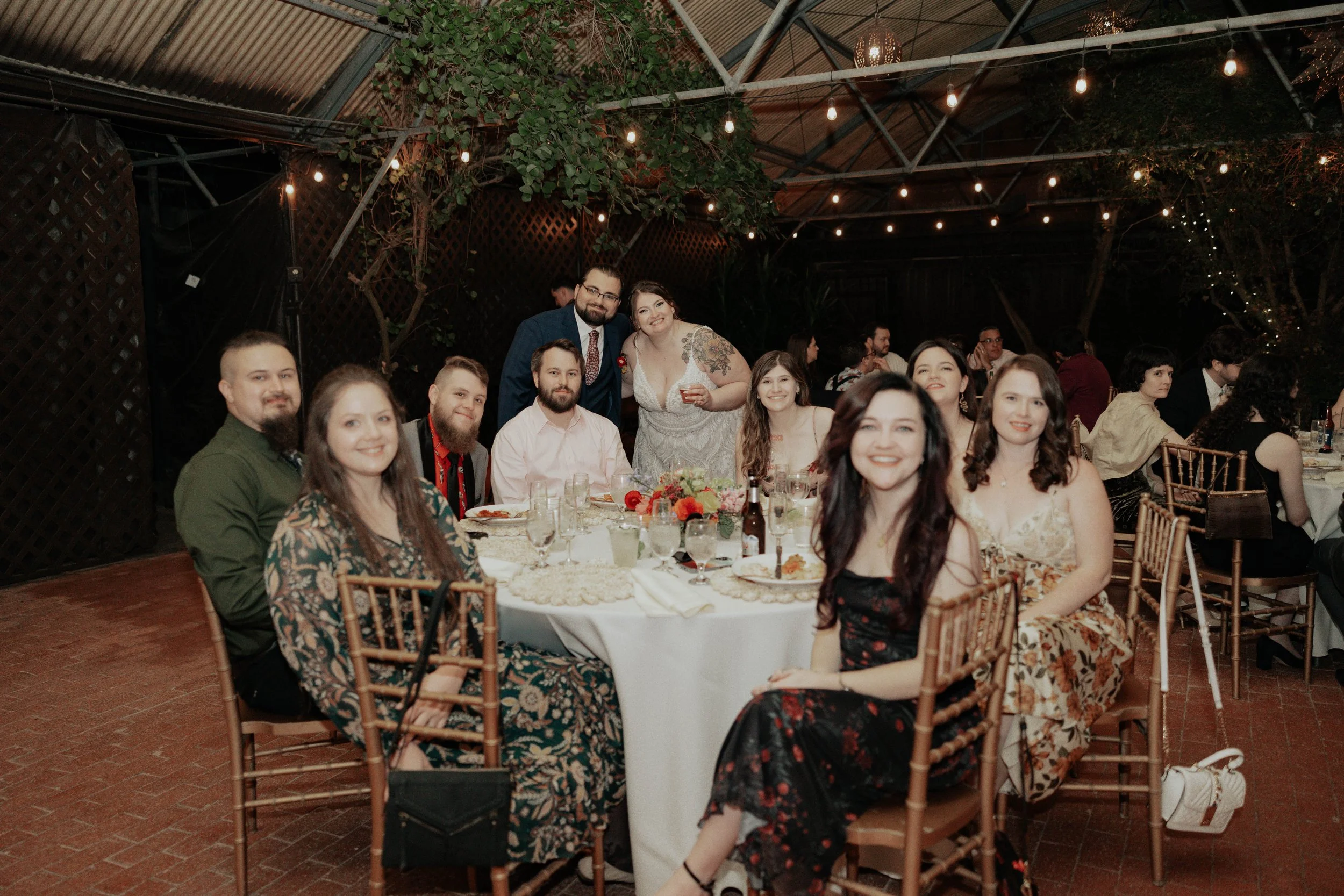 The celebration continued with an intimate garden reception at the Boojum Tree in Phoenix. Surrounded by glowing string lights, lush greenery, and their closest family and friends, Lauren and Joel spent the evening celebrating their marriage with lau