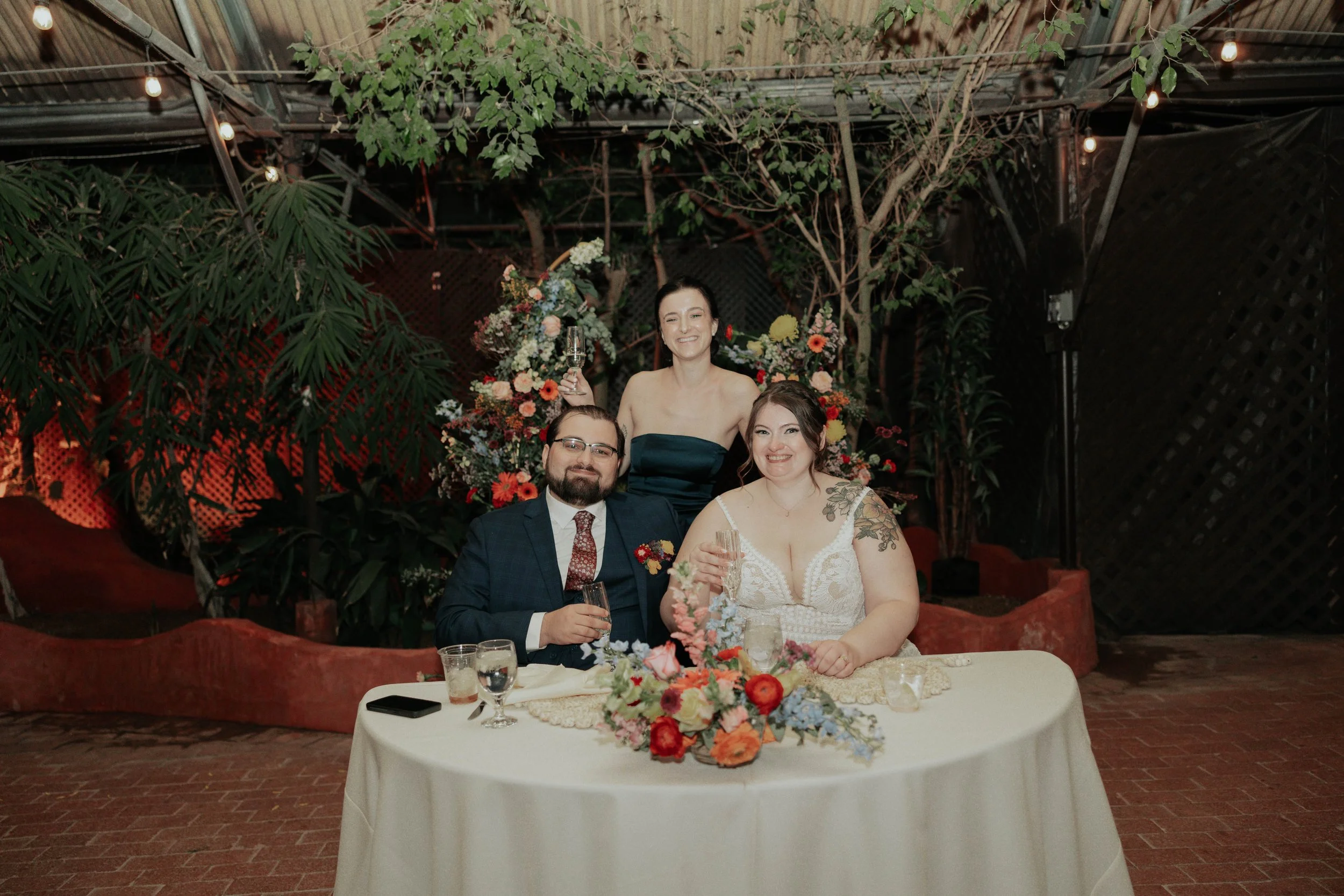 The celebration continued with an intimate garden reception at the Boojum Tree in Phoenix. Surrounded by glowing string lights, lush greenery, and their closest family and friends, Lauren and Joel spent the evening celebrating their marriage with lau