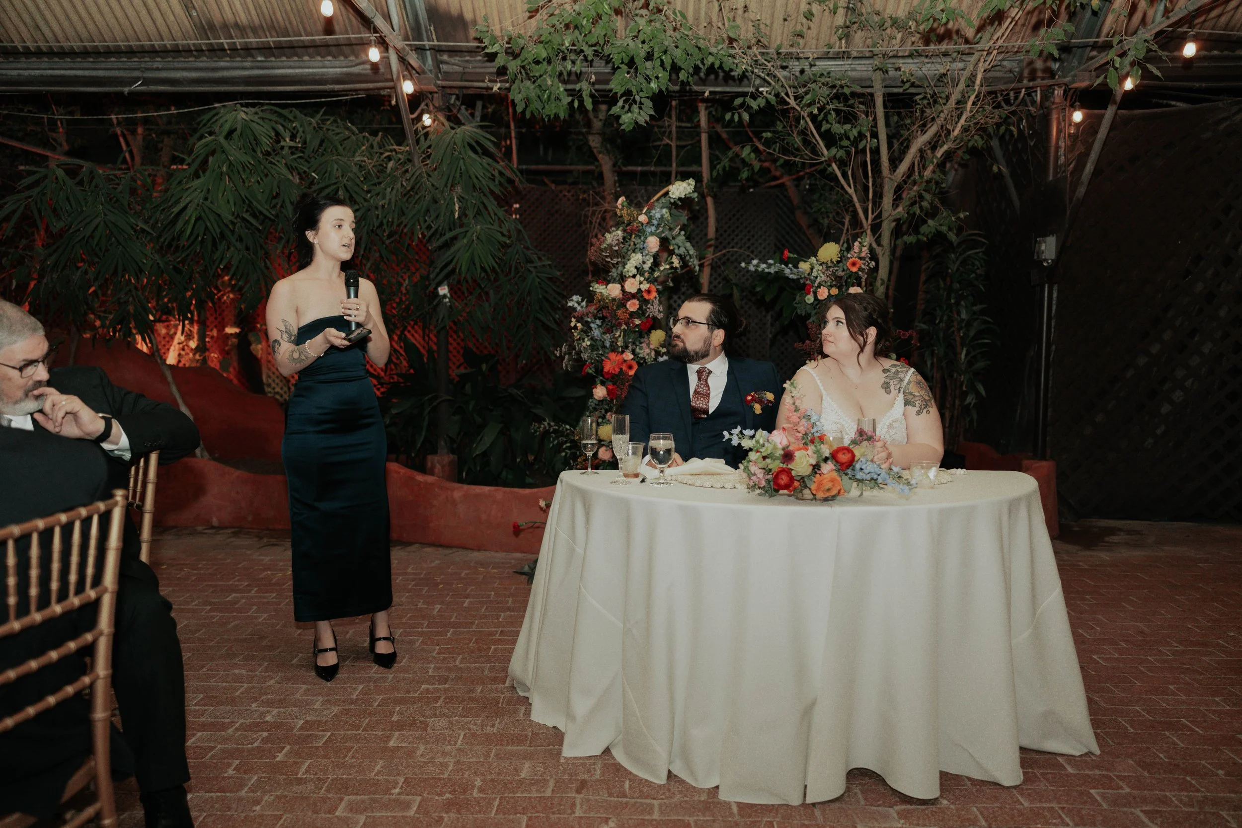 The celebration continued with an intimate garden reception at the Boojum Tree in Phoenix. Surrounded by glowing string lights, lush greenery, and their closest family and friends, Lauren and Joel spent the evening celebrating their marriage with lau