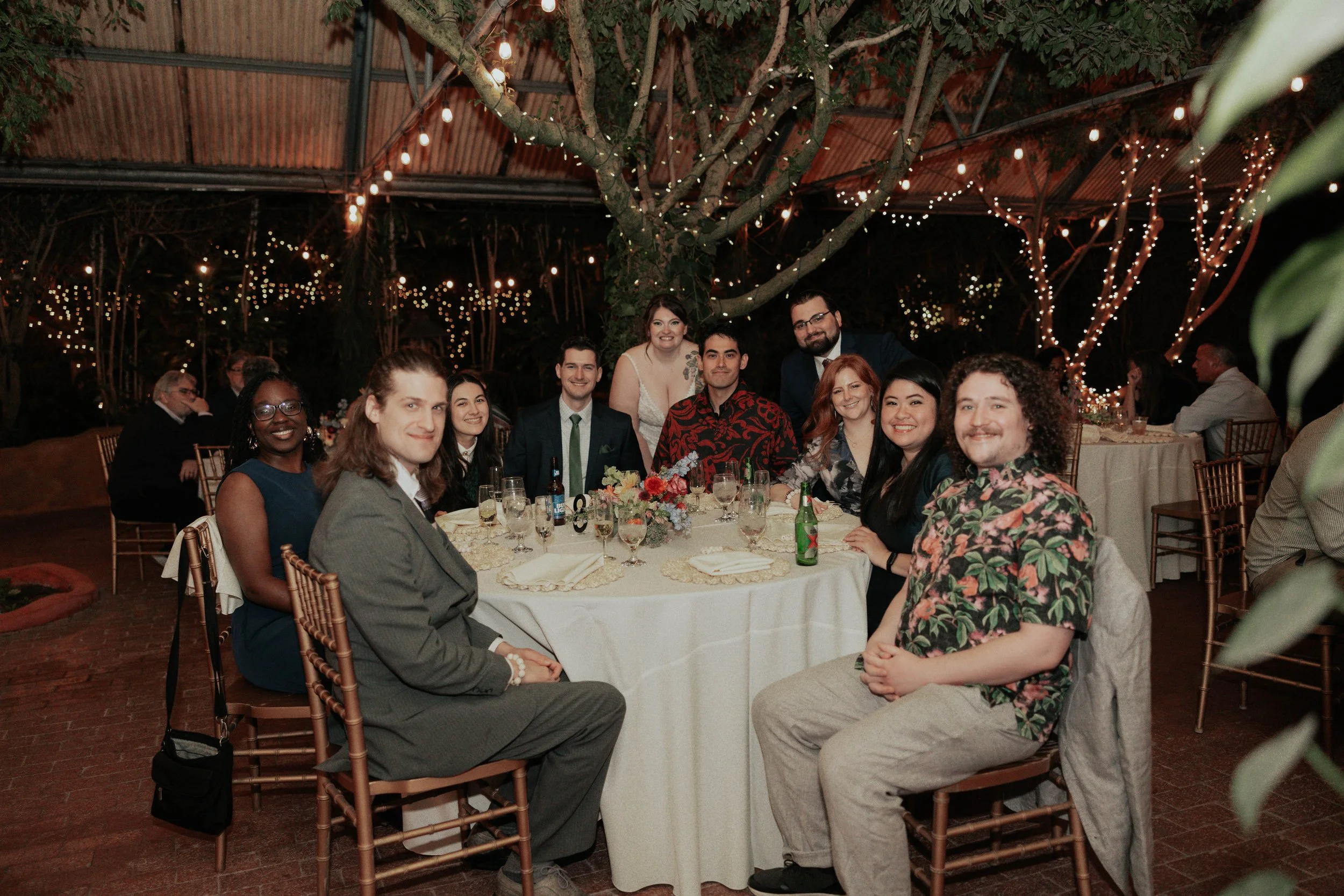 The celebration continued with an intimate garden reception at the Boojum Tree in Phoenix. Surrounded by glowing string lights, lush greenery, and their closest family and friends, Lauren and Joel spent the evening celebrating their marriage with lau