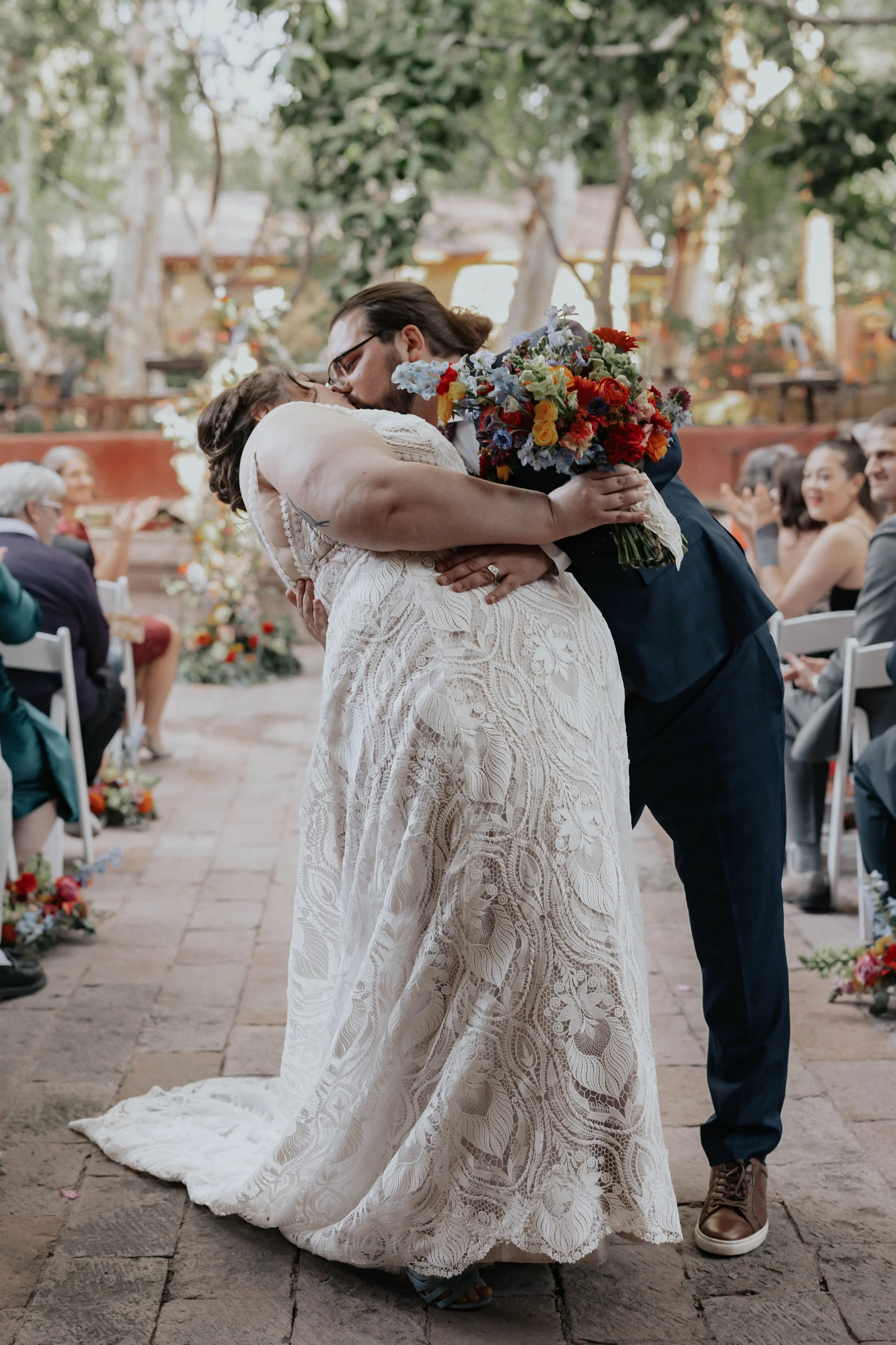 Lauren and Joel exchanged vows surrounded by family and friends in the lush garden courtyard of the Boojum Tree in Phoenix. With vibrant florals and warm desert light, the ceremony created a beautiful and intimate moment at one of Arizona’s most uniq