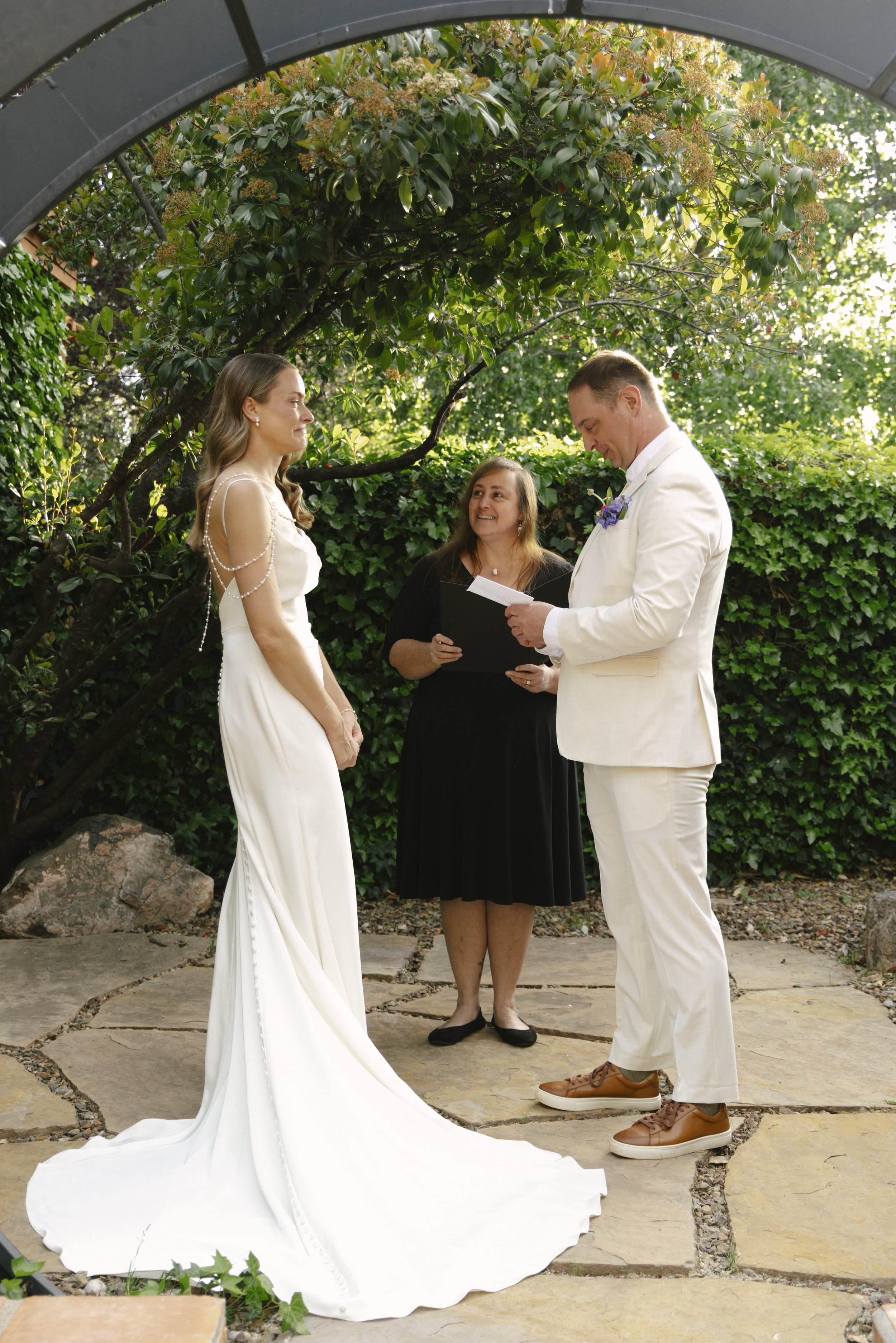 Chelsea and Travis exchanged heartfelt vows during their intimate Sedona elopement at a private Arizona home, surrounded by their closest family, friends, and beloved dog. Their outdoor ceremony was filled with meaningful moments, personal vows, and 