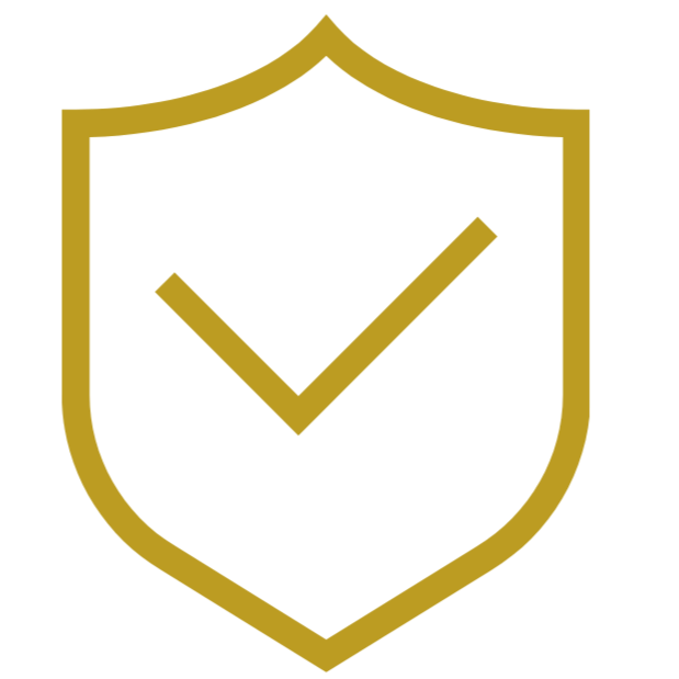 Gold shield icon with a checkmark in the center, symbolizing protection or security.
