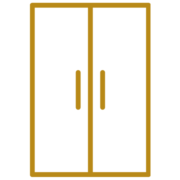 Outline of a double-door wardrobe with handles.