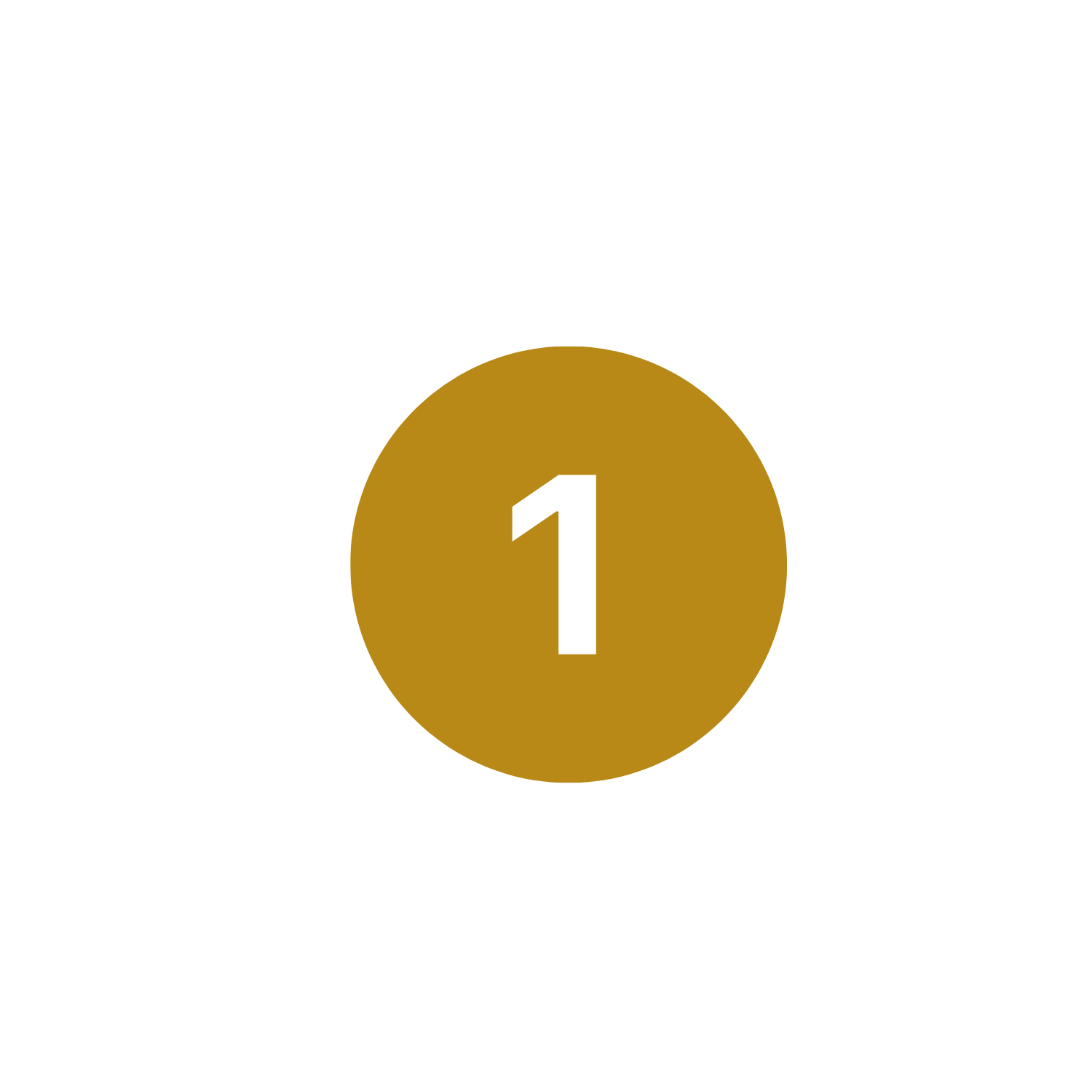 A digital display of a scoreboard showing the number 1 in a gold circle.