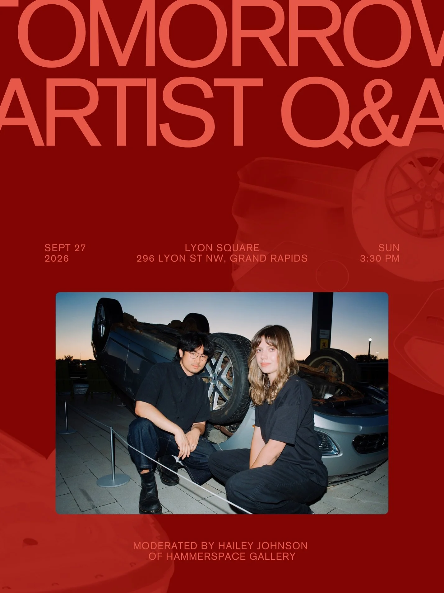 This Sunday at 3:30pm attend an ArtPrize Q&amp;A with TOMORROW Artists: Seejon Czaplicki and Isabella Werschky, Moderated by Hailey Johnson of Hammerspace Gallery

🔗 link in bio for more info

TOMORROW is an inverted 2008 Ford Fusion, resting in Lyo