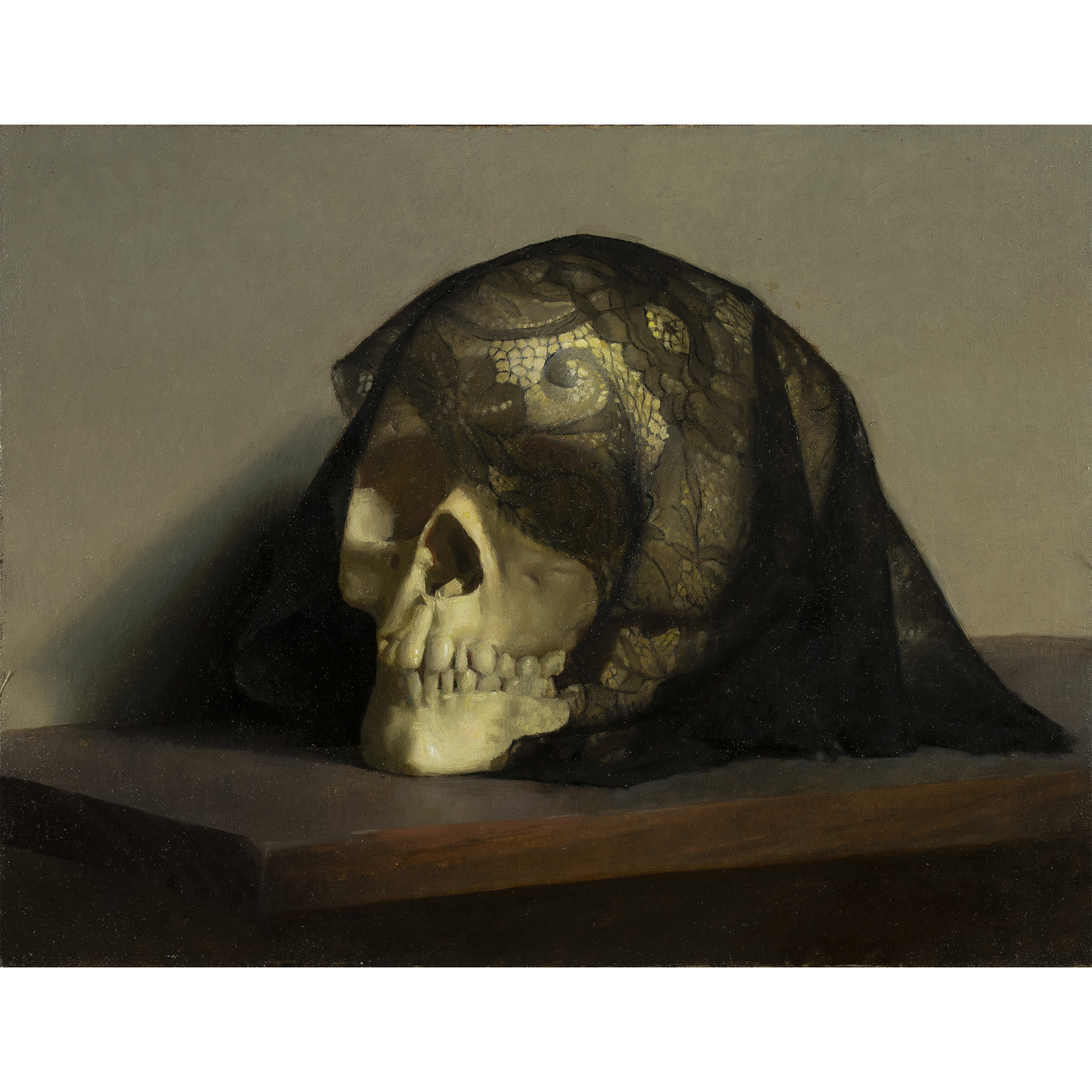 Skull, Veil, Still life, Oil Painting