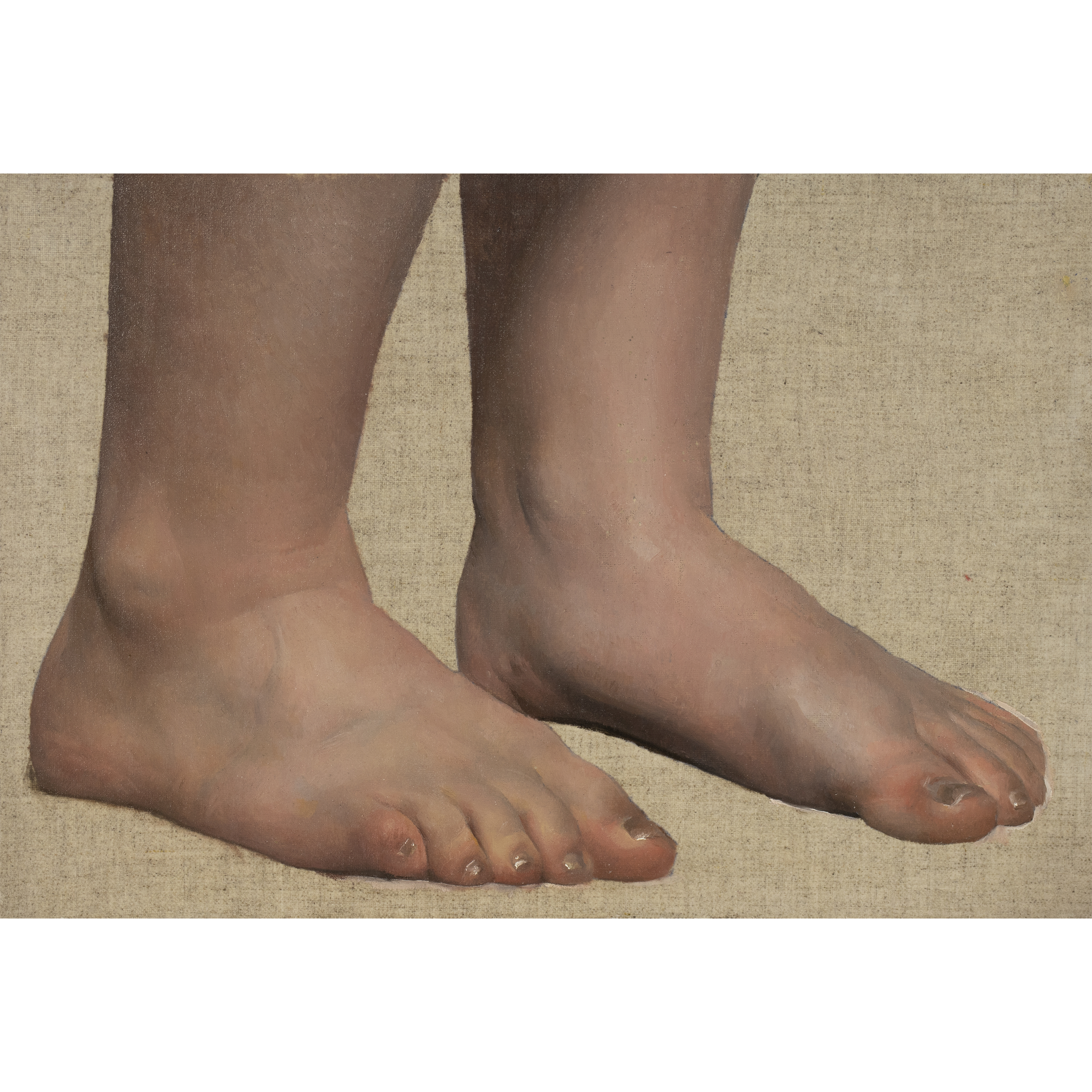Izzi's Feet (2024) by Quebec artist Fabrice Grimard. An oil painting on panel depicting a woman's feet. Painted in the classical academic style.