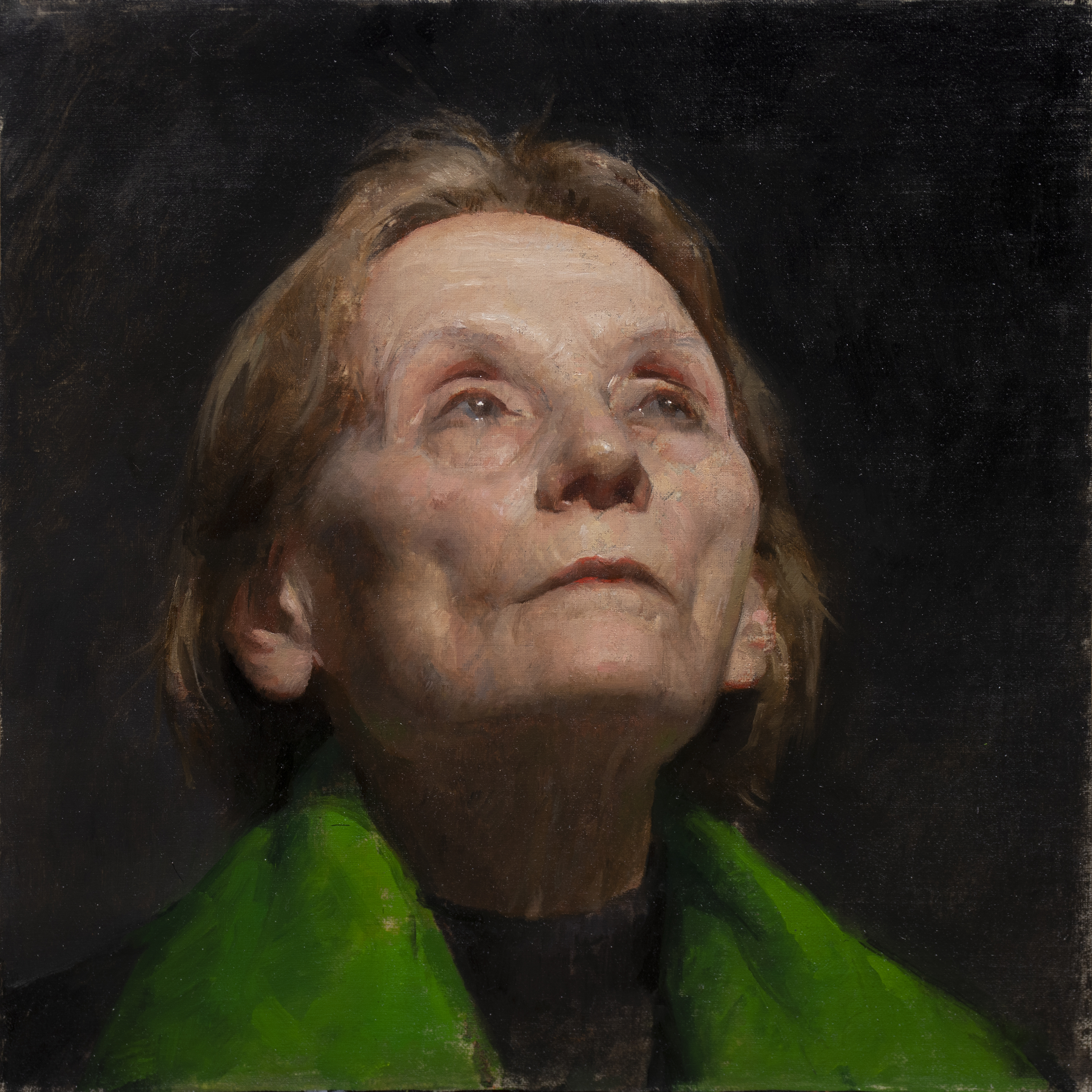 Portrait of Anna Nina (2025) by Quebec artist Fabrice Grimard. An oil painting on canvas depicting a portrait of an older lady. Painted in the classical academic style.