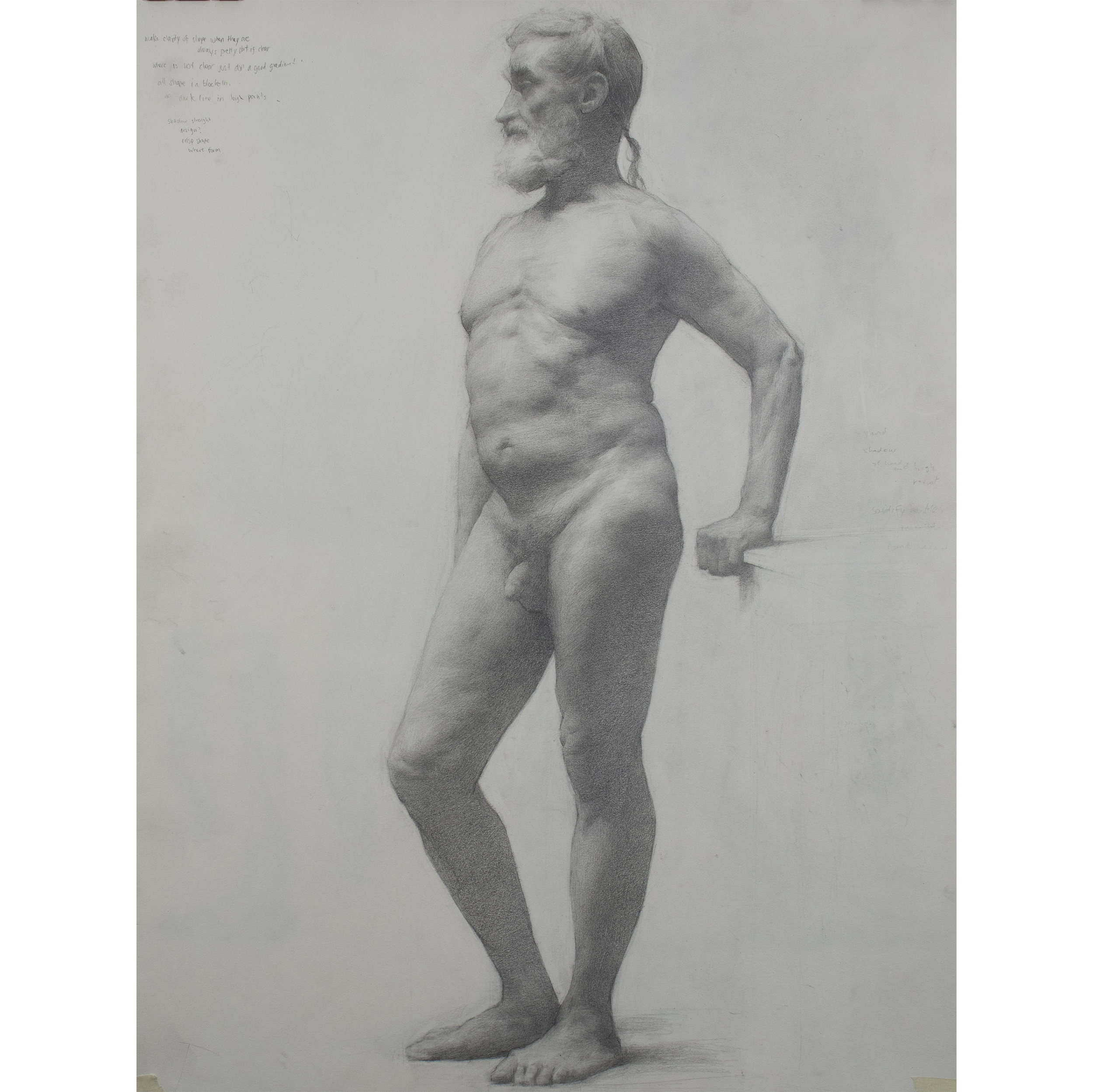 Freddy's Figure (2022) by Quebec artist Fabrice Grimard. A graphite drawing on paper depicting the figure of an old man. Drawn in the classical academic style.