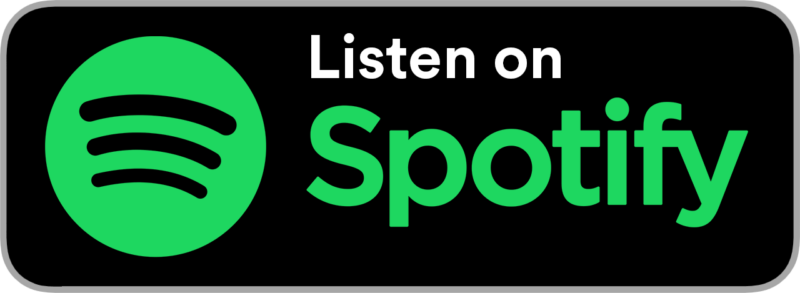 Spotify logo with text 'Listen on Spotify' in black, green, and white colors.
