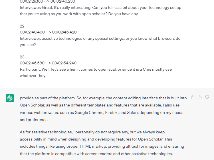 A screenshot of Chat GPT adding details not mentioned in the transcript.
