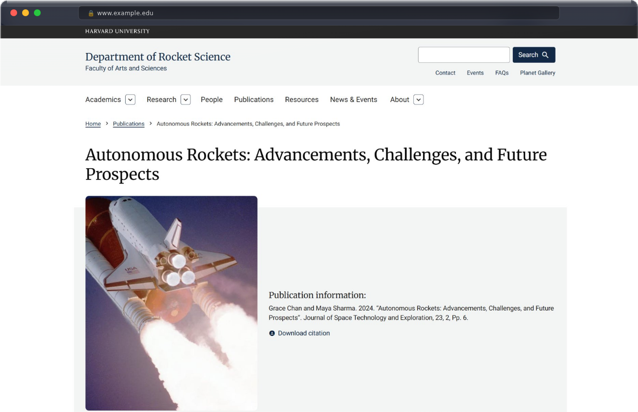 Final design of a publication details page on desktop.