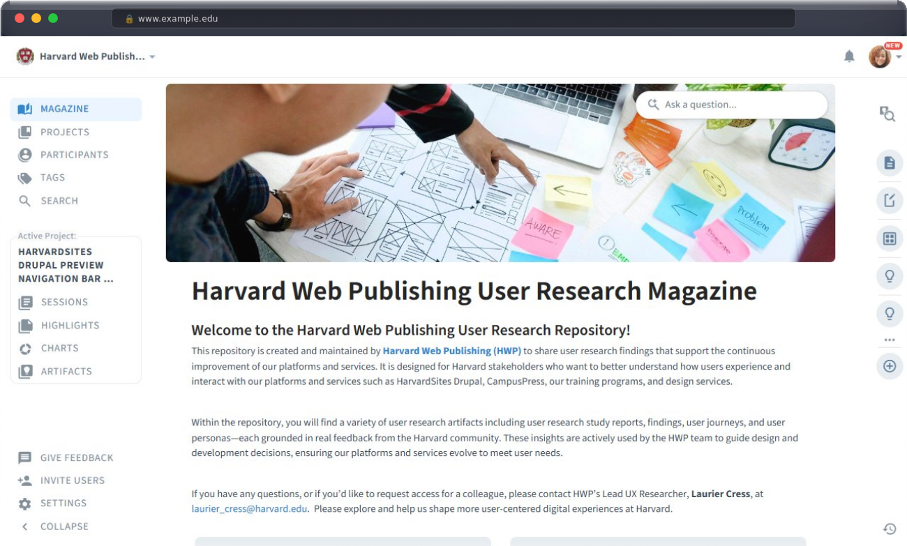 Harvard Web Publishing's Condens repository interface.