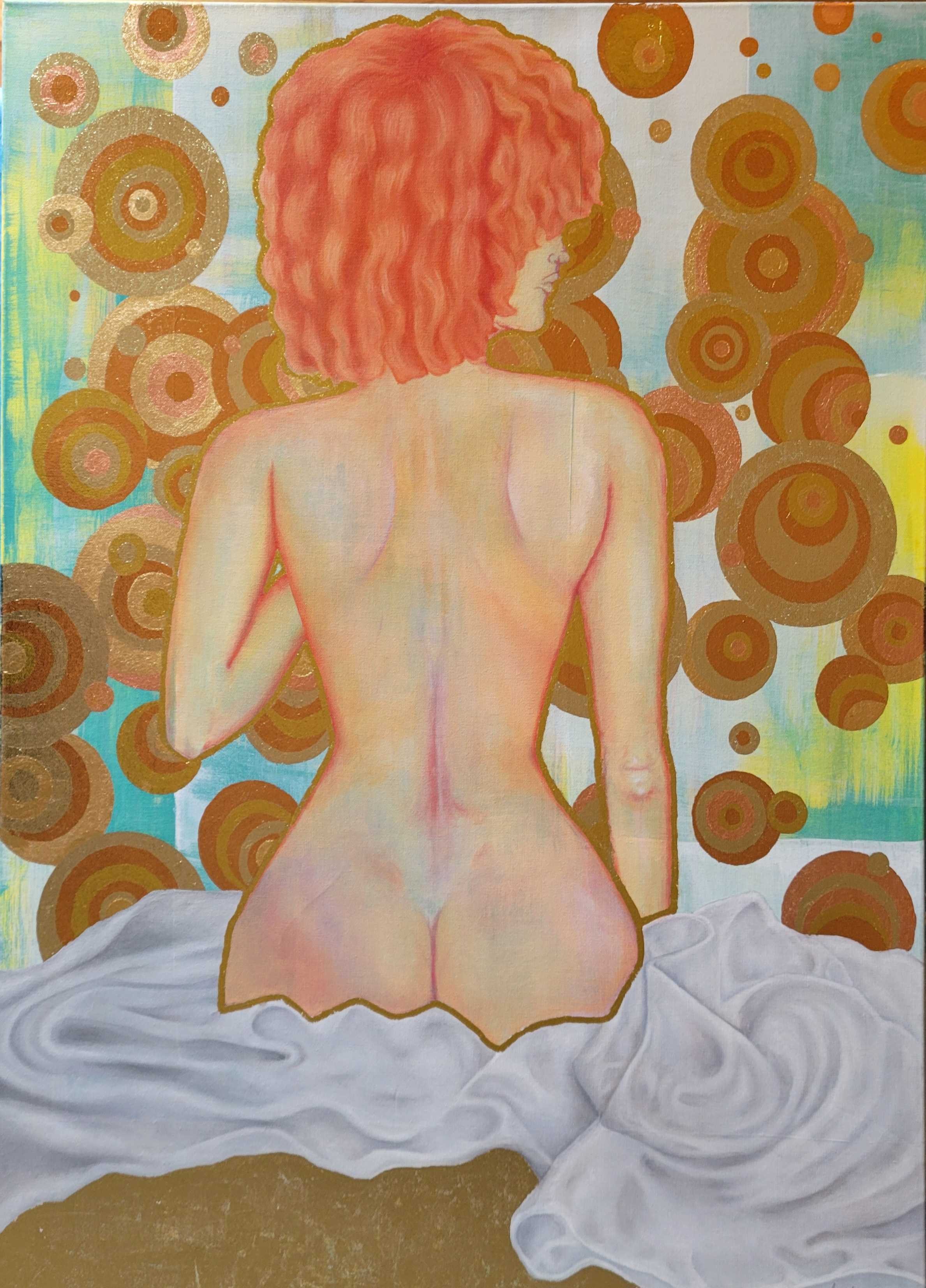 Bath Time. Oil, acrylic, and gold leaf on canvas. 2024.