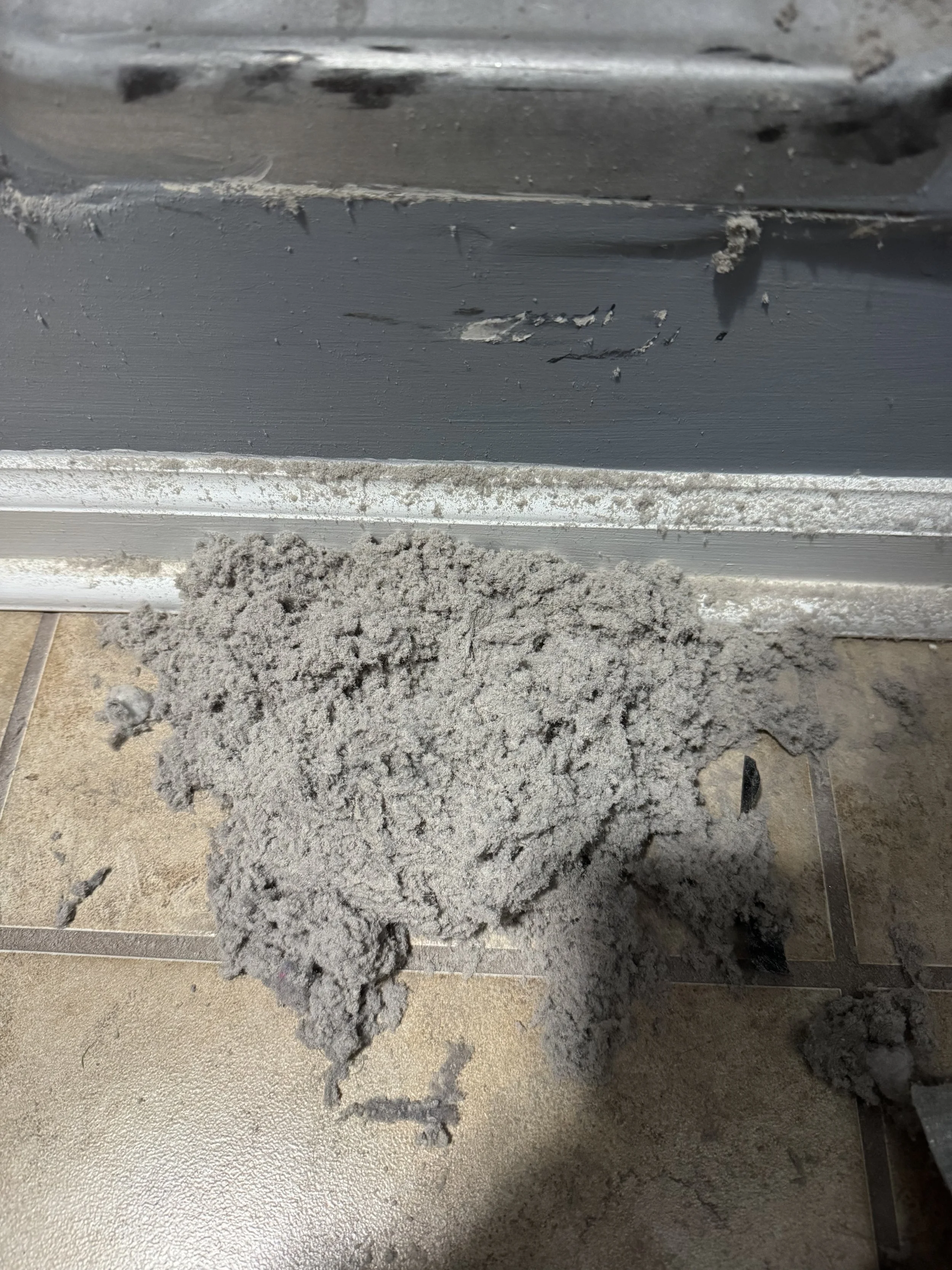 A pile of lint that was removed from a dryer vent cleaning. 