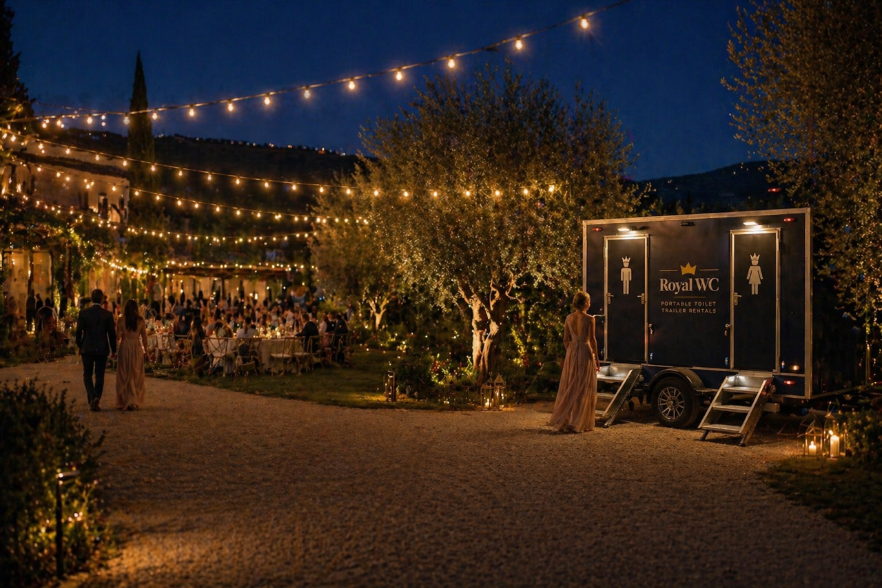 How Luxury Restroom Trailers Work at Weddings in Crete