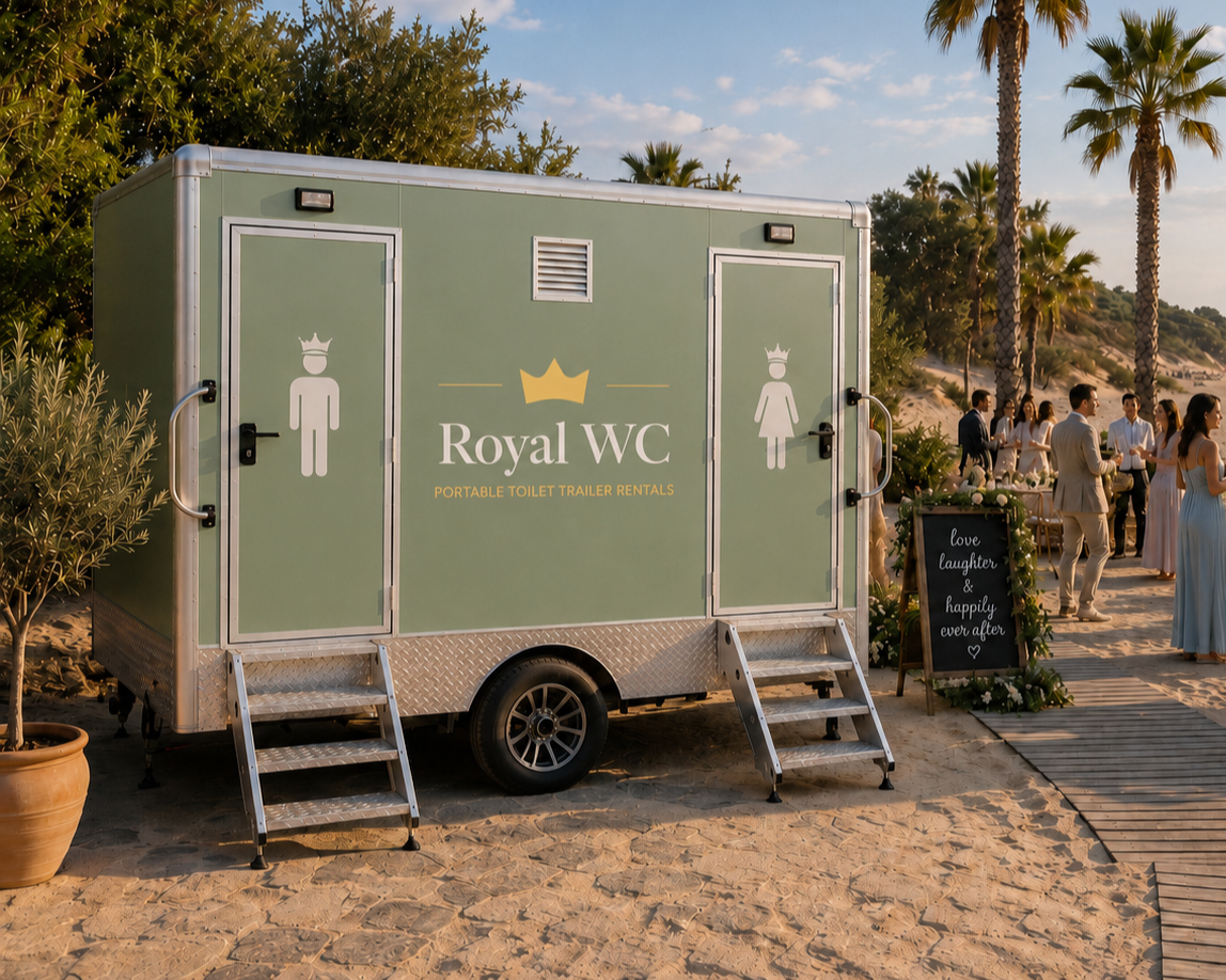 Beachside venue with Royal WC luxury toilet trailer rental in Crete, servicing the entire island. 