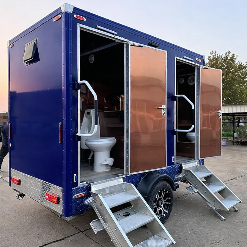 Luxury restroom trailer with toilets inside, Crete Greece, for rent