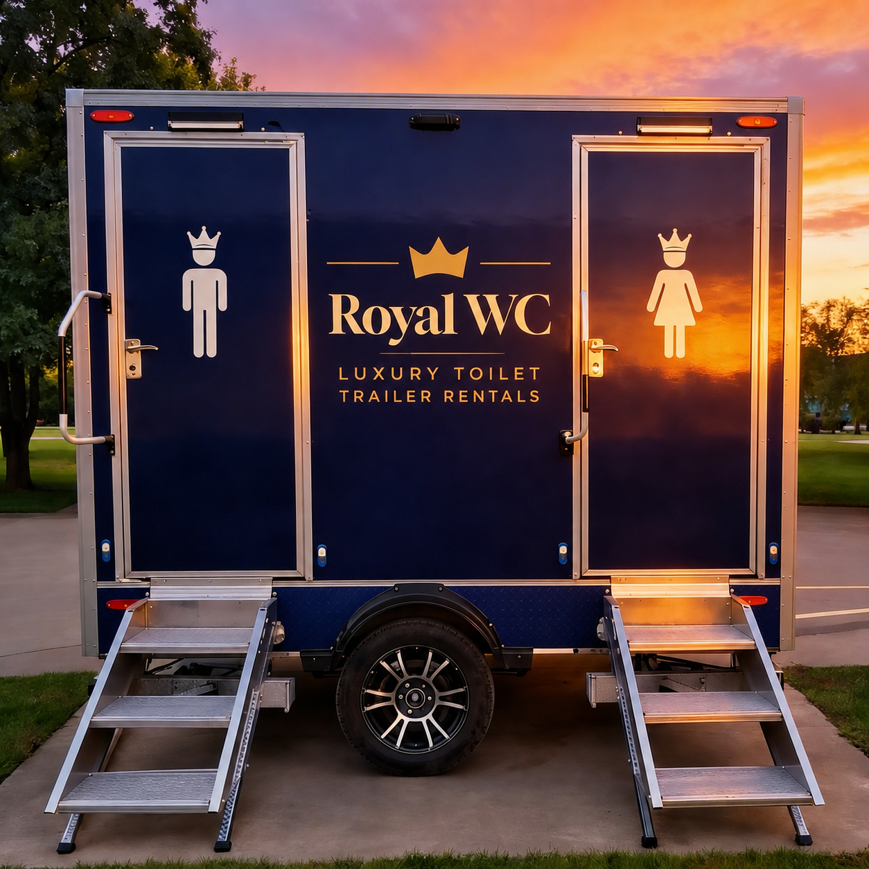 Luxury toilet trailer from Royal WC for wedding and event rentals in Crete Greece.