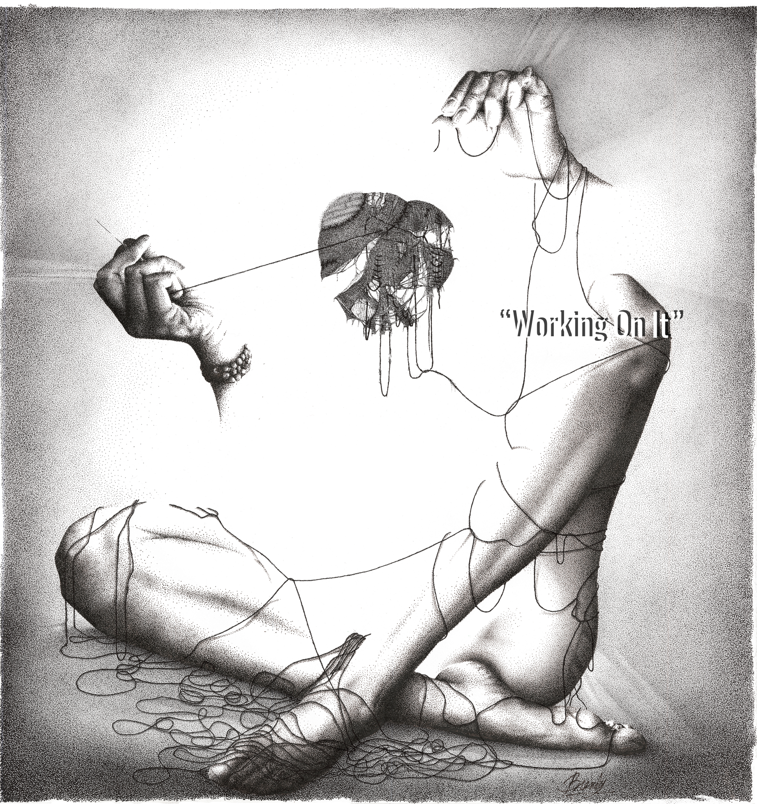 "Working On It" - ink stipple