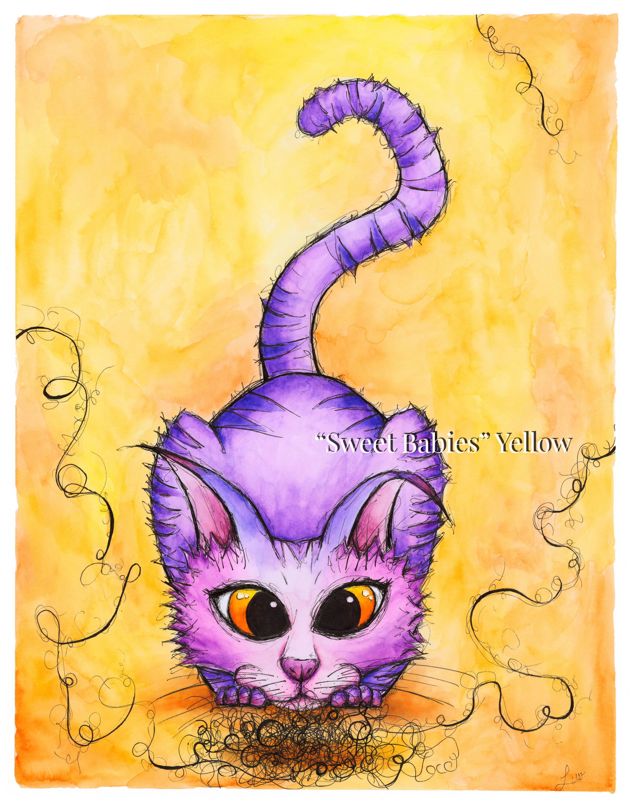 "Sweet Babies" (triptych) - watercolor and ink