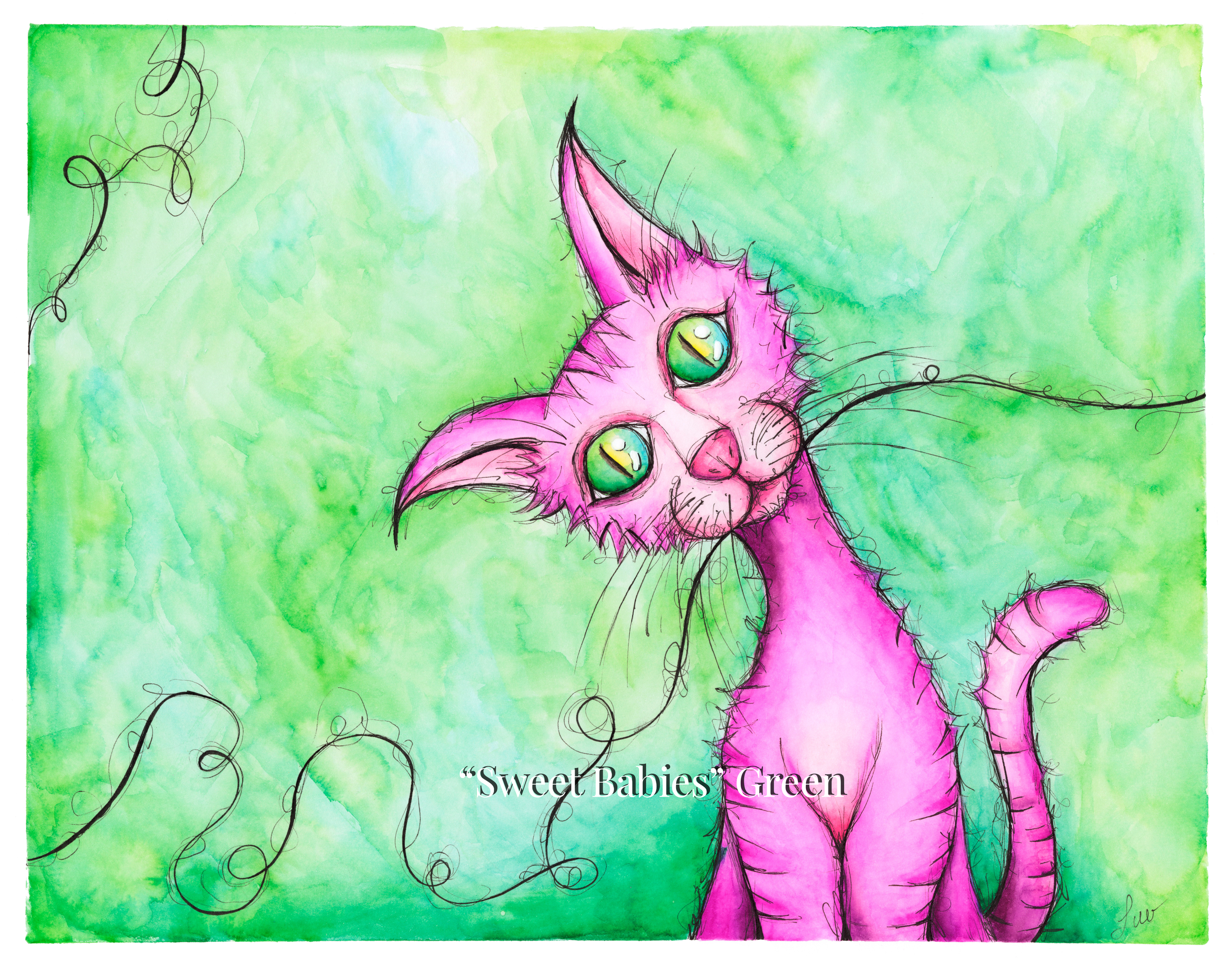 "Sweet Babies" (triptych) - watercolor and ink