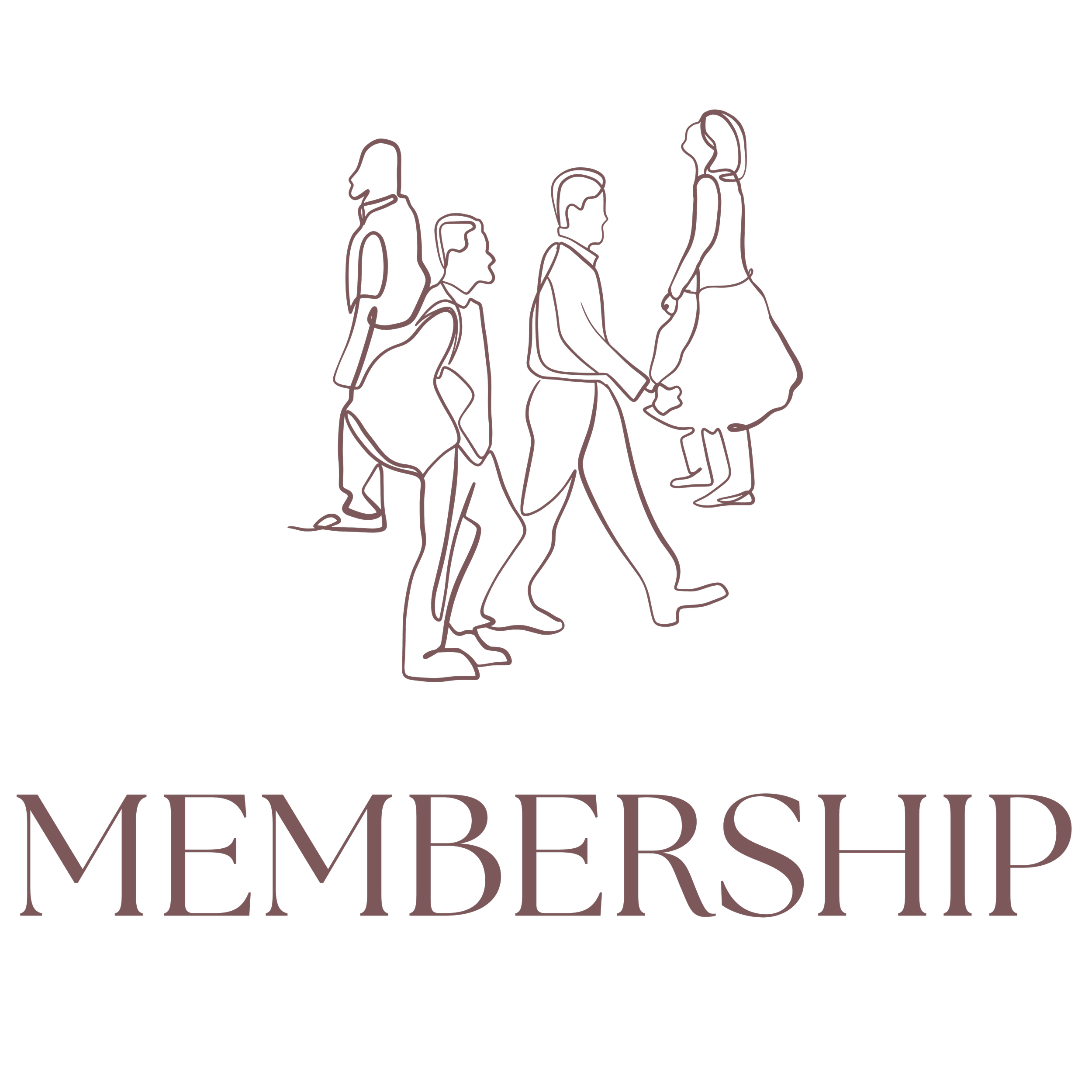 Line art illustration of diverse people walking, with the word 'MEMBERSHIP' below.