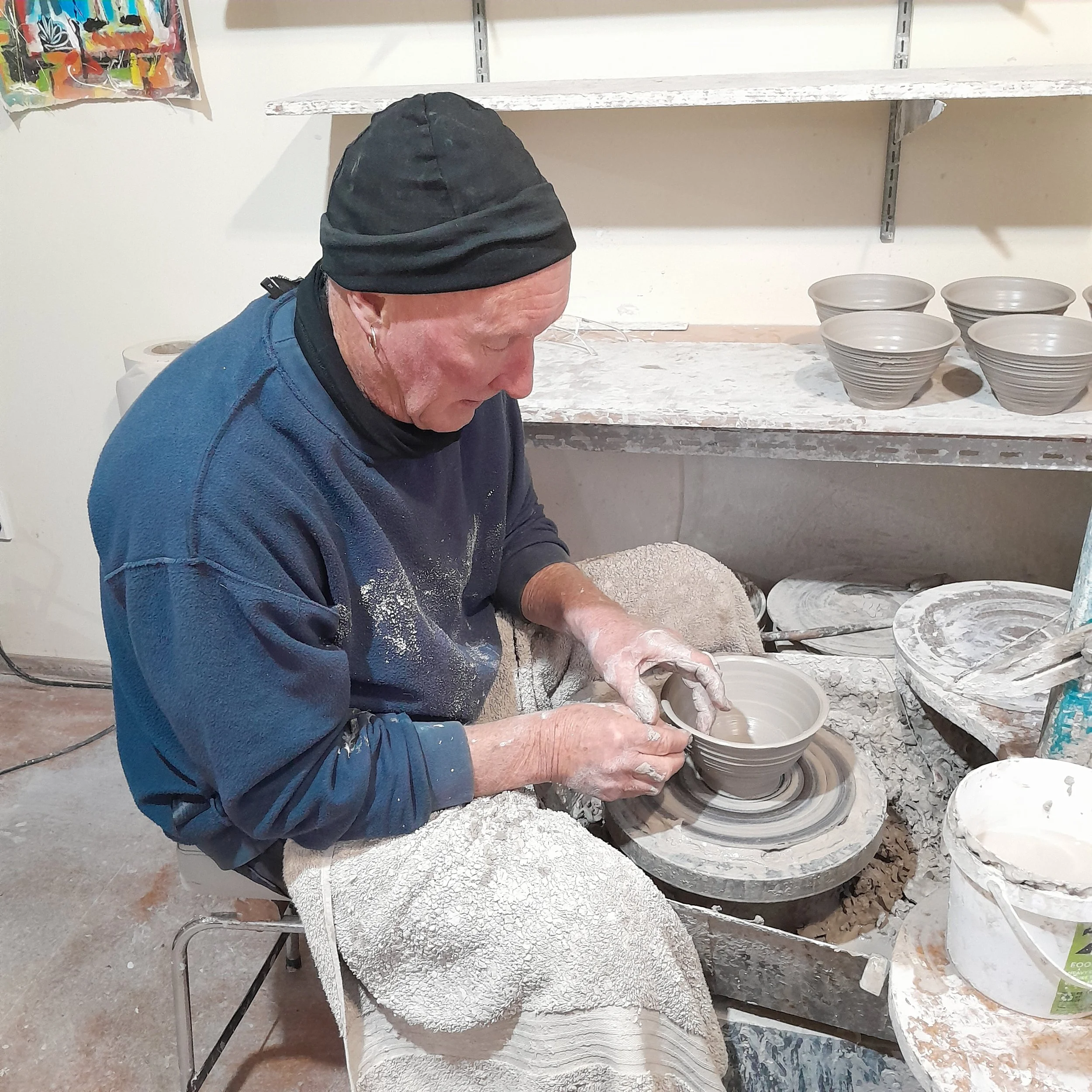 Peter Henderson in his pottery studio in Dunedin